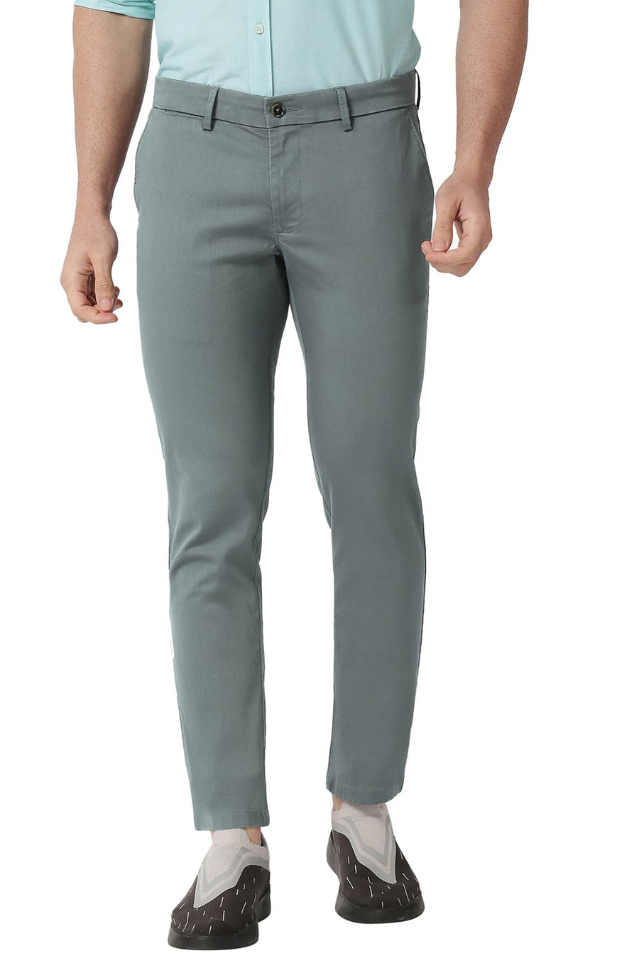 BASICS SKINNY FIT BALSAM GREEN COTTON STRETCH TROUSERS
