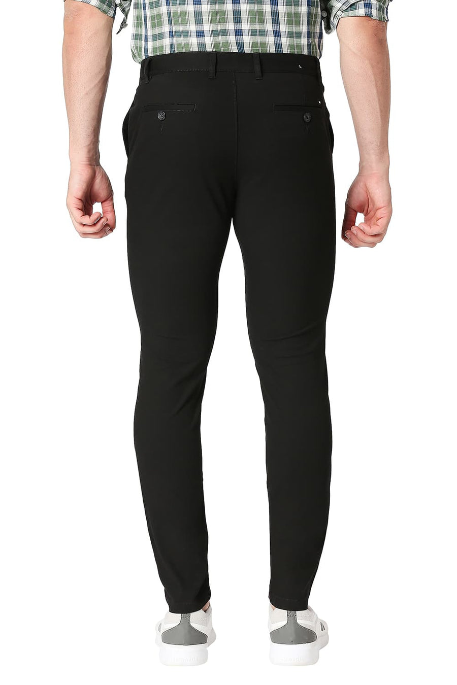 BASICS SKINNY FIT METEORITE BLACK COTTON STRETCH TROUSERS