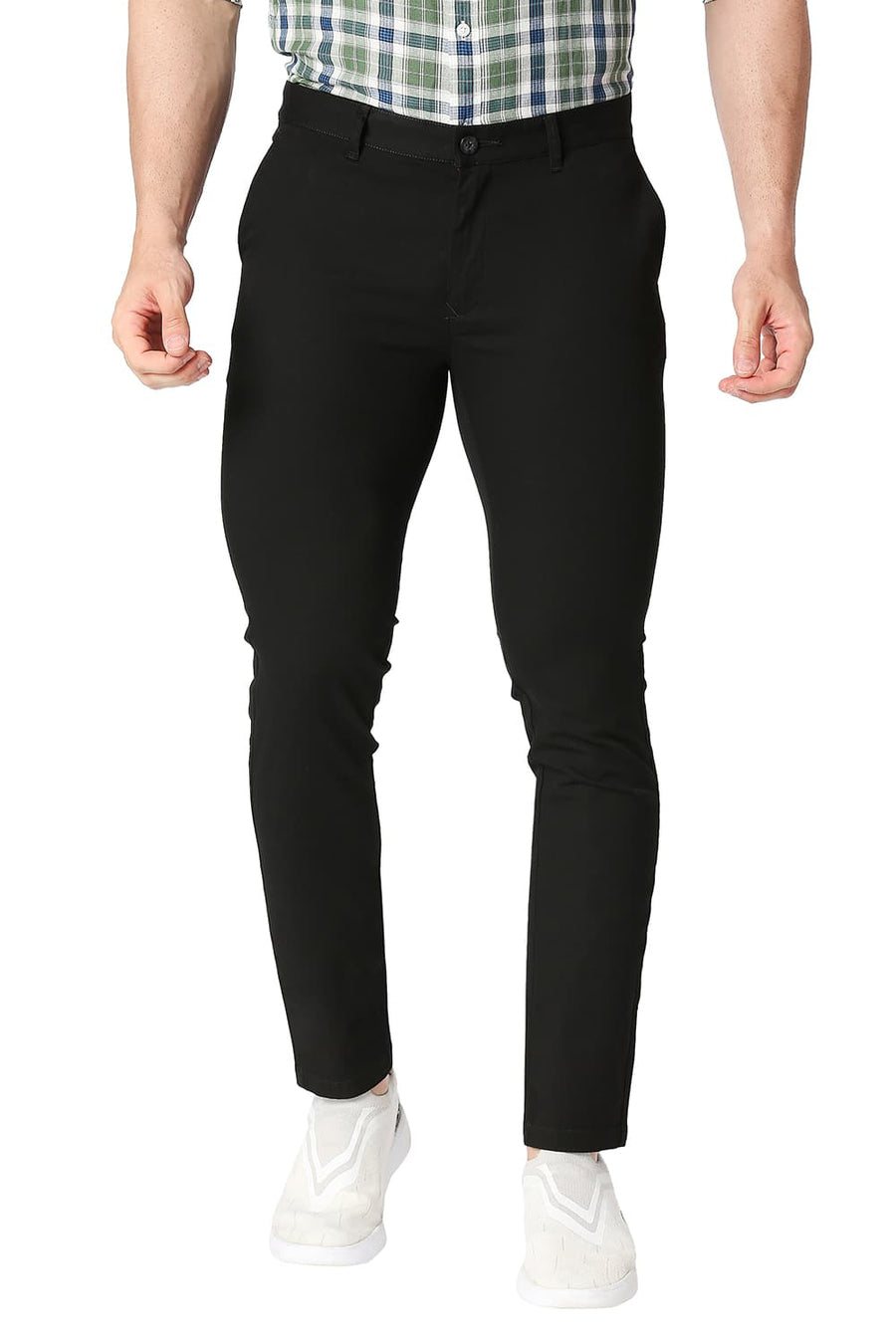 BASICS SKINNY FIT METEORITE BLACK COTTON STRETCH TROUSERS