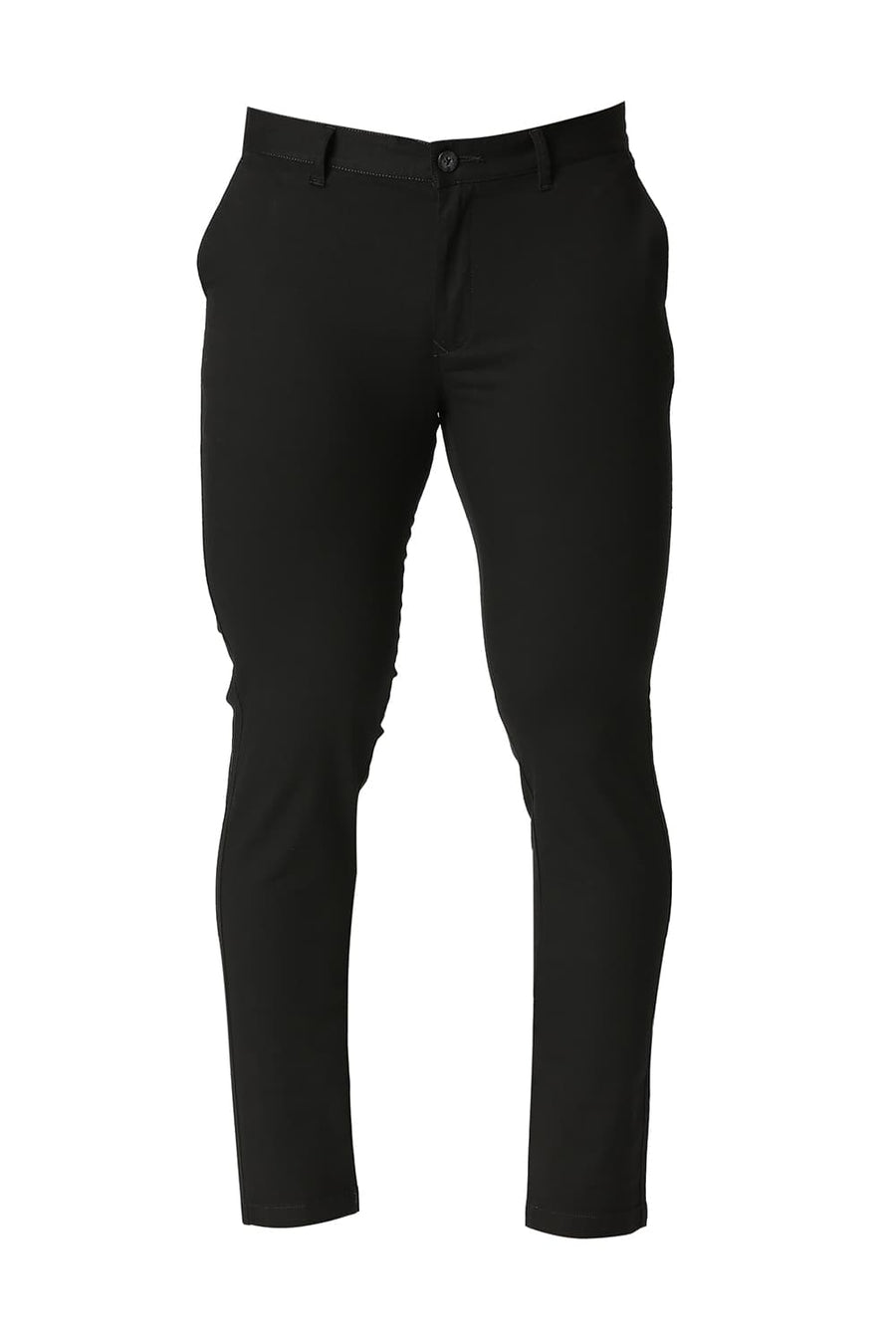 BASICS SKINNY FIT METEORITE BLACK COTTON STRETCH TROUSERS