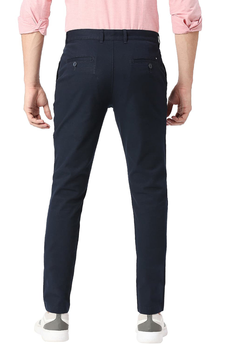 BASICS SKINNY FIT VULCAN NAVY COTTON STRETCH TROUSERS