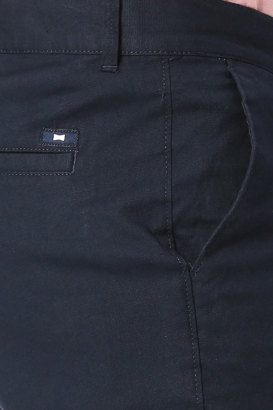 BASICS SKINNY FIT VULCAN NAVY COTTON STRETCH TROUSERS