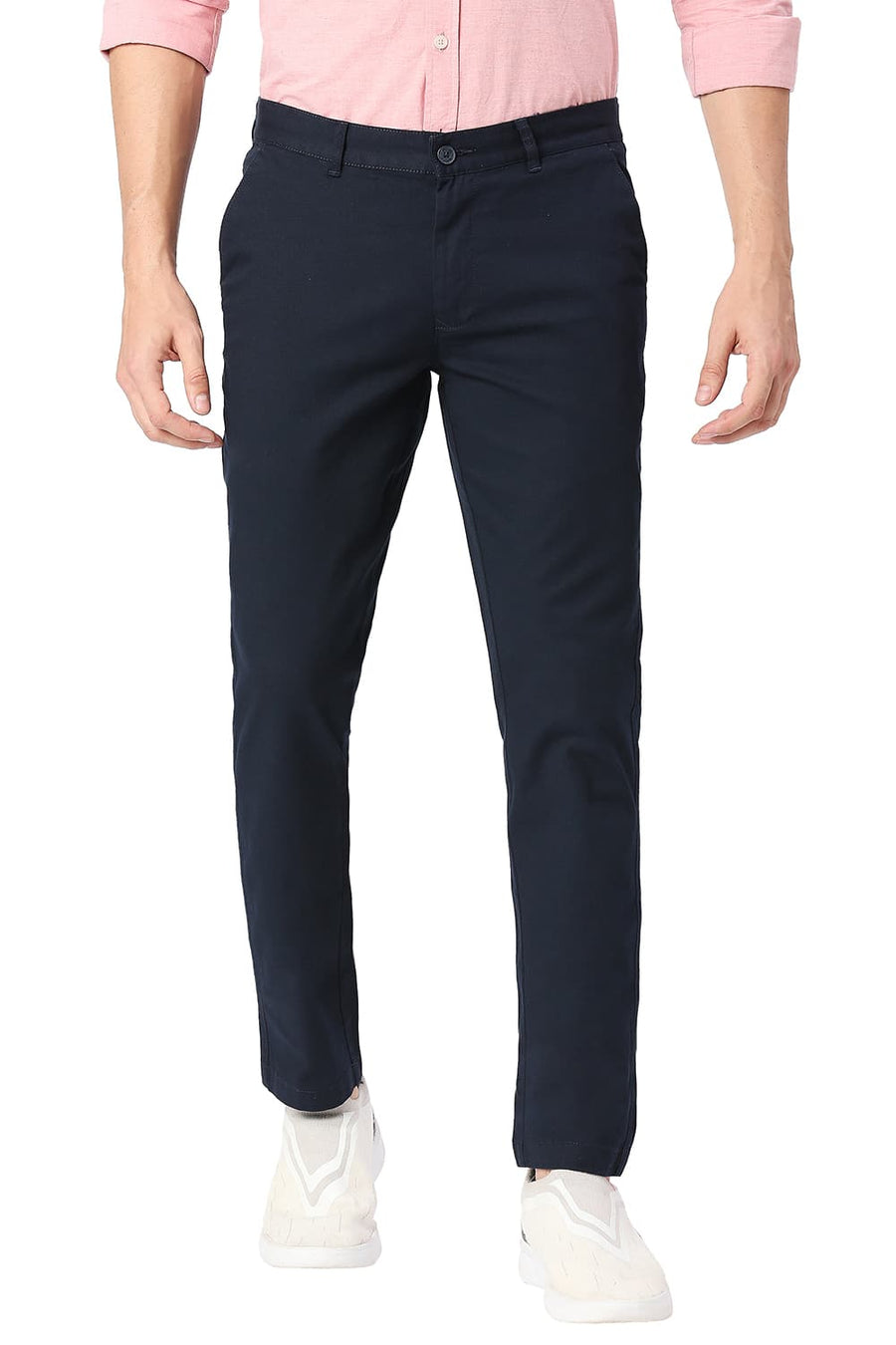 BASICS SKINNY FIT VULCAN NAVY COTTON STRETCH TROUSERS