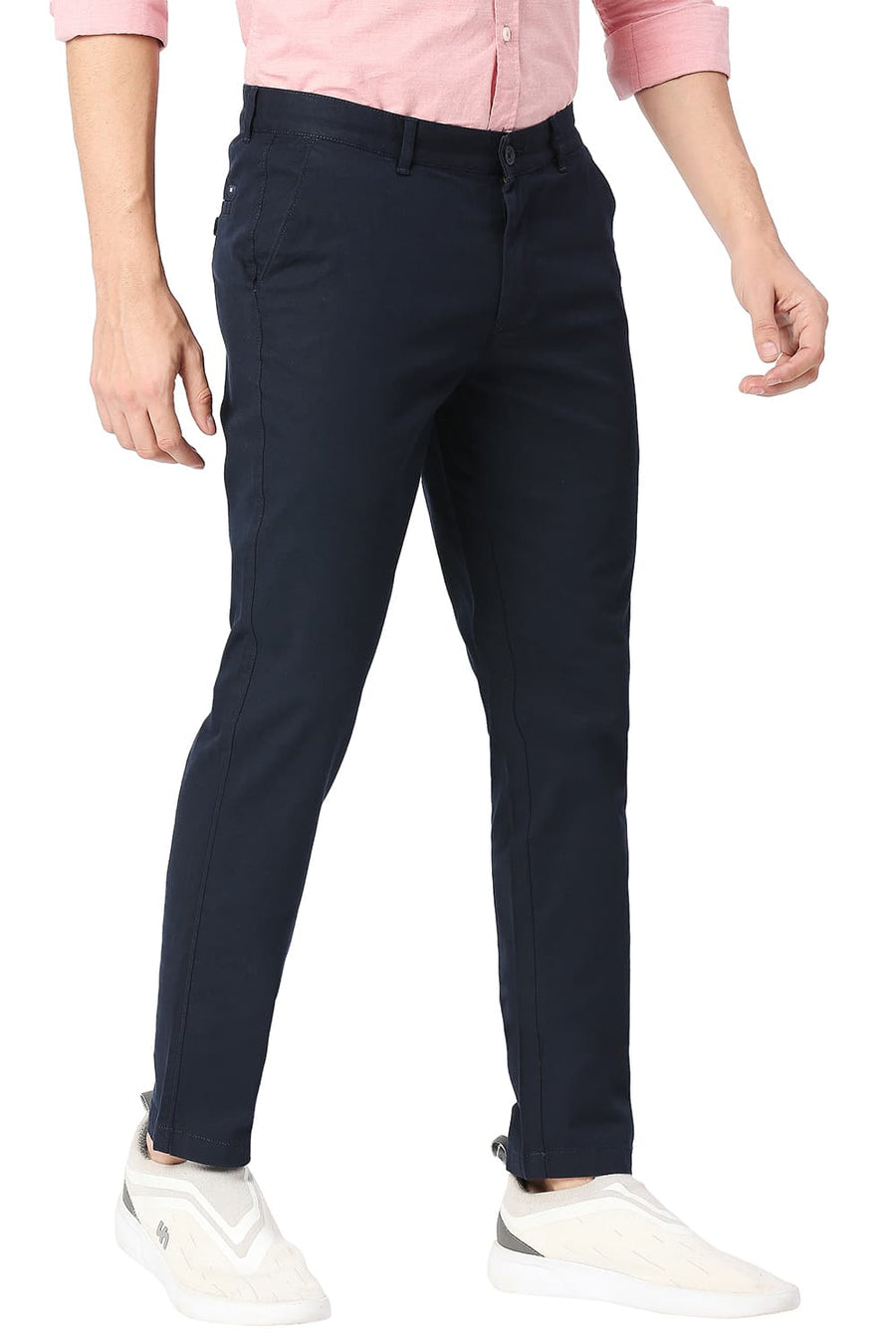 BASICS SKINNY FIT VULCAN NAVY COTTON STRETCH TROUSERS