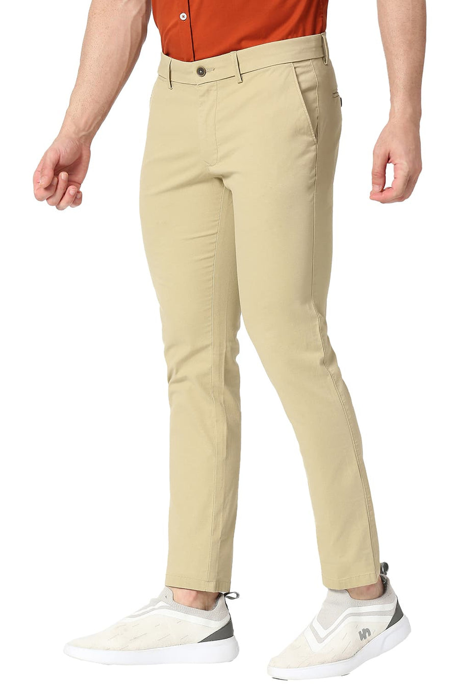 BASICS SKINNY FIT LATTE KHAKHI COTTON STRETCH TROUSERS