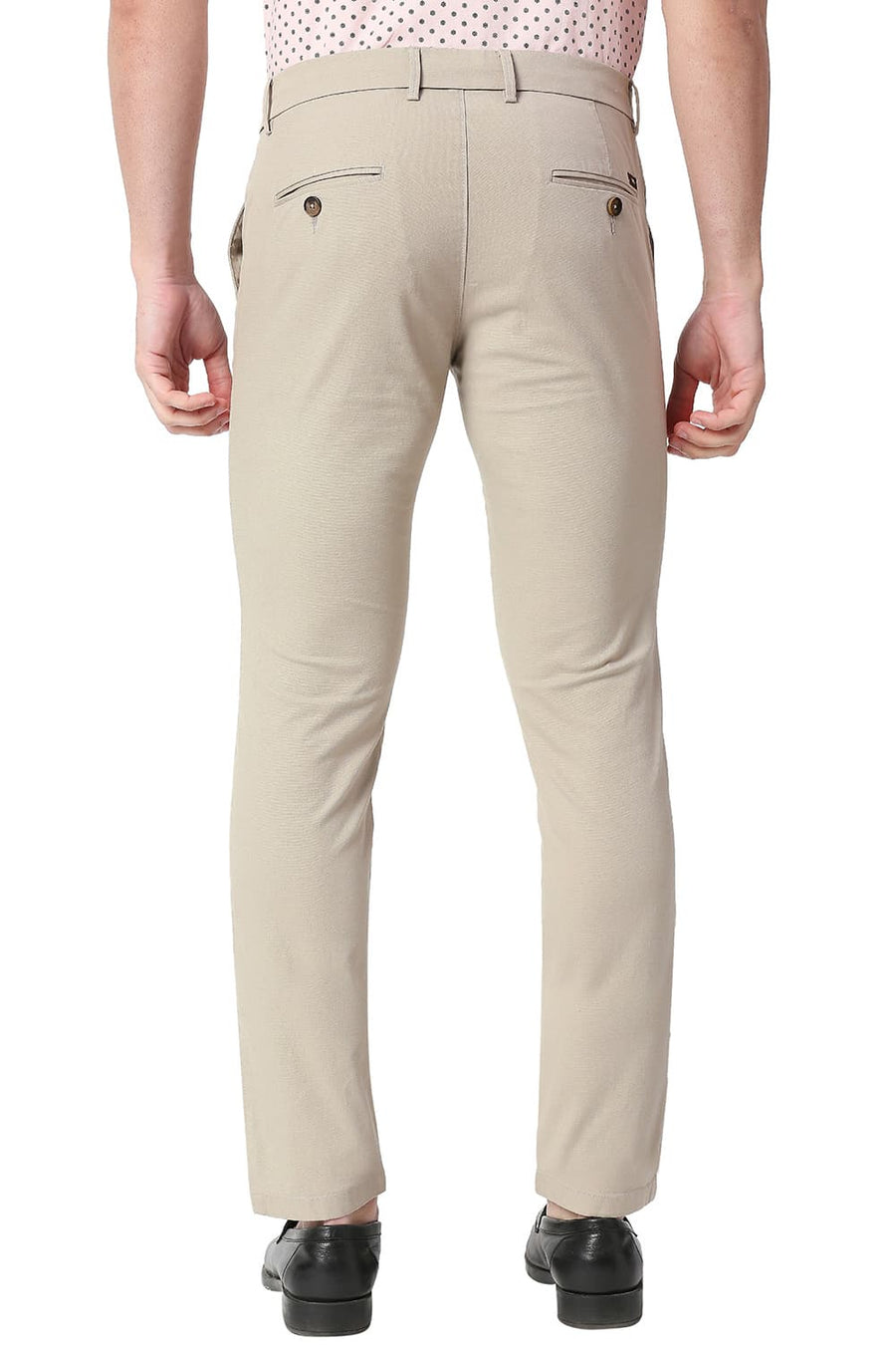 BASICS SKINNY FIT CASHMERE BEIGE COTTON STRETCH TROUSERS
