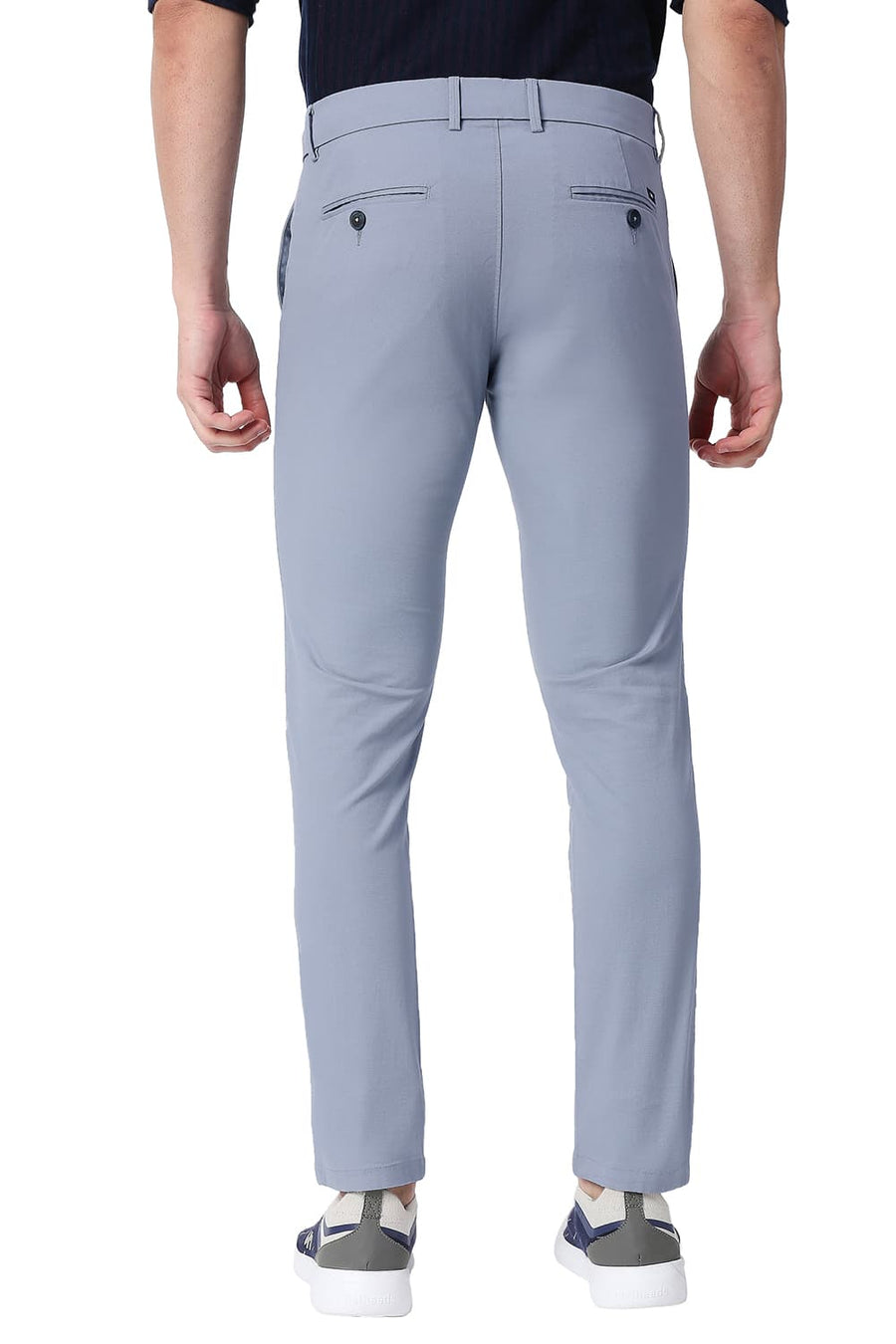 BASICS SKINNY FIT WEATHERVANE BLUE COTTON STRETCH TROUSERS