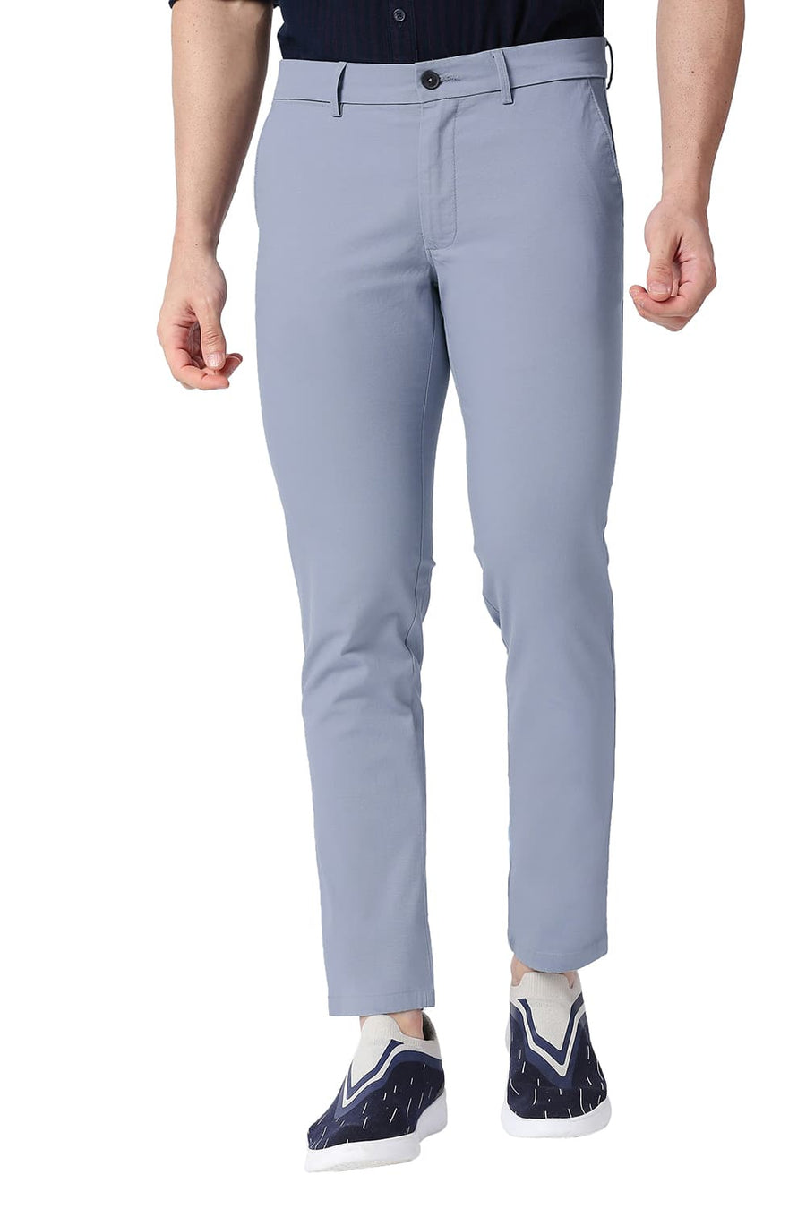 BASICS SKINNY FIT WEATHERVANE BLUE COTTON STRETCH TROUSERS