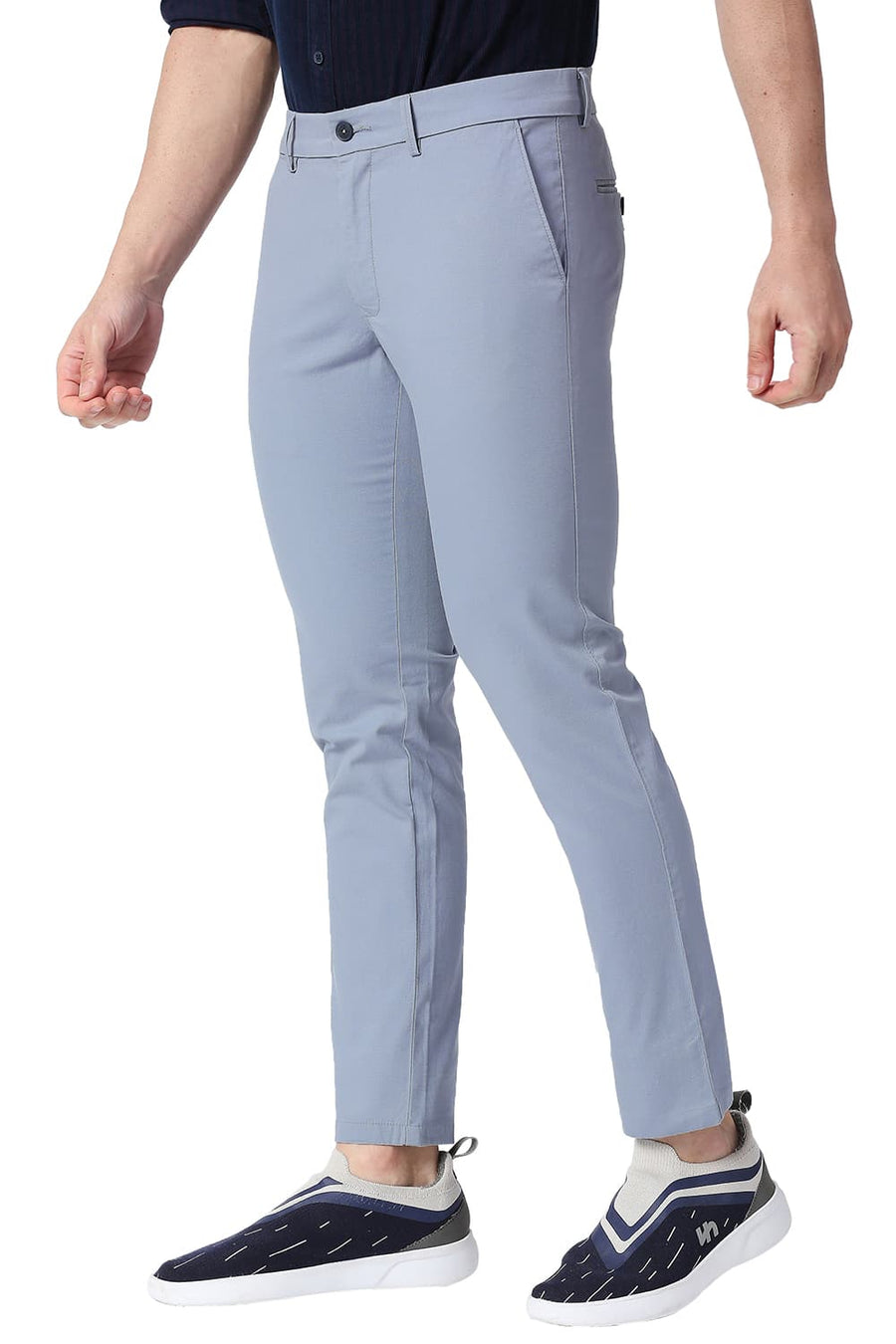 BASICS SKINNY FIT WEATHERVANE BLUE COTTON STRETCH TROUSERS