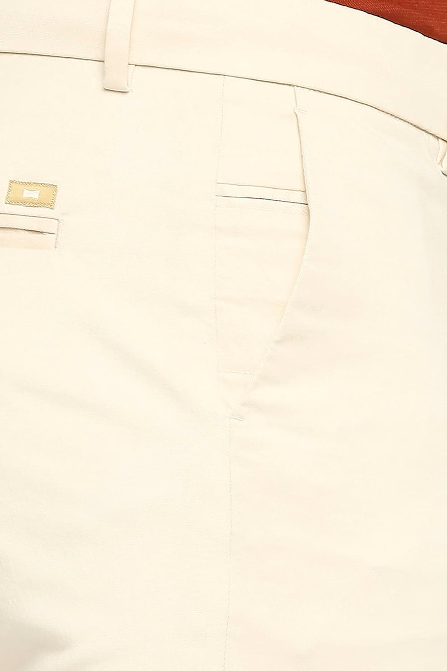 BASICS TAPERED FIT MACADAMIA PEACH COTTON STRETCH PEACH TWILL TROUSERS