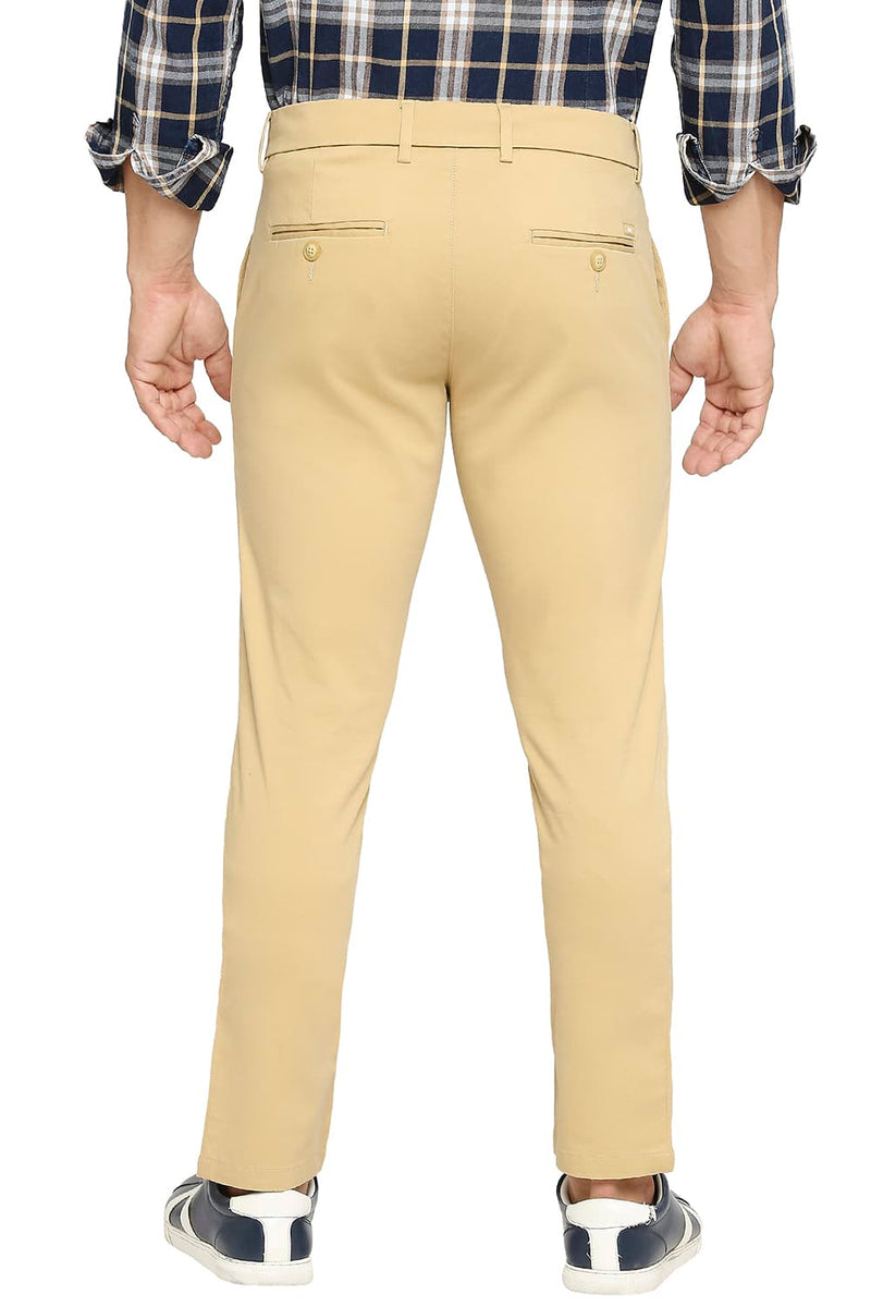 BASICS TAPERED FIT COTTON STRETCH PEACH TWILL TROUSERS