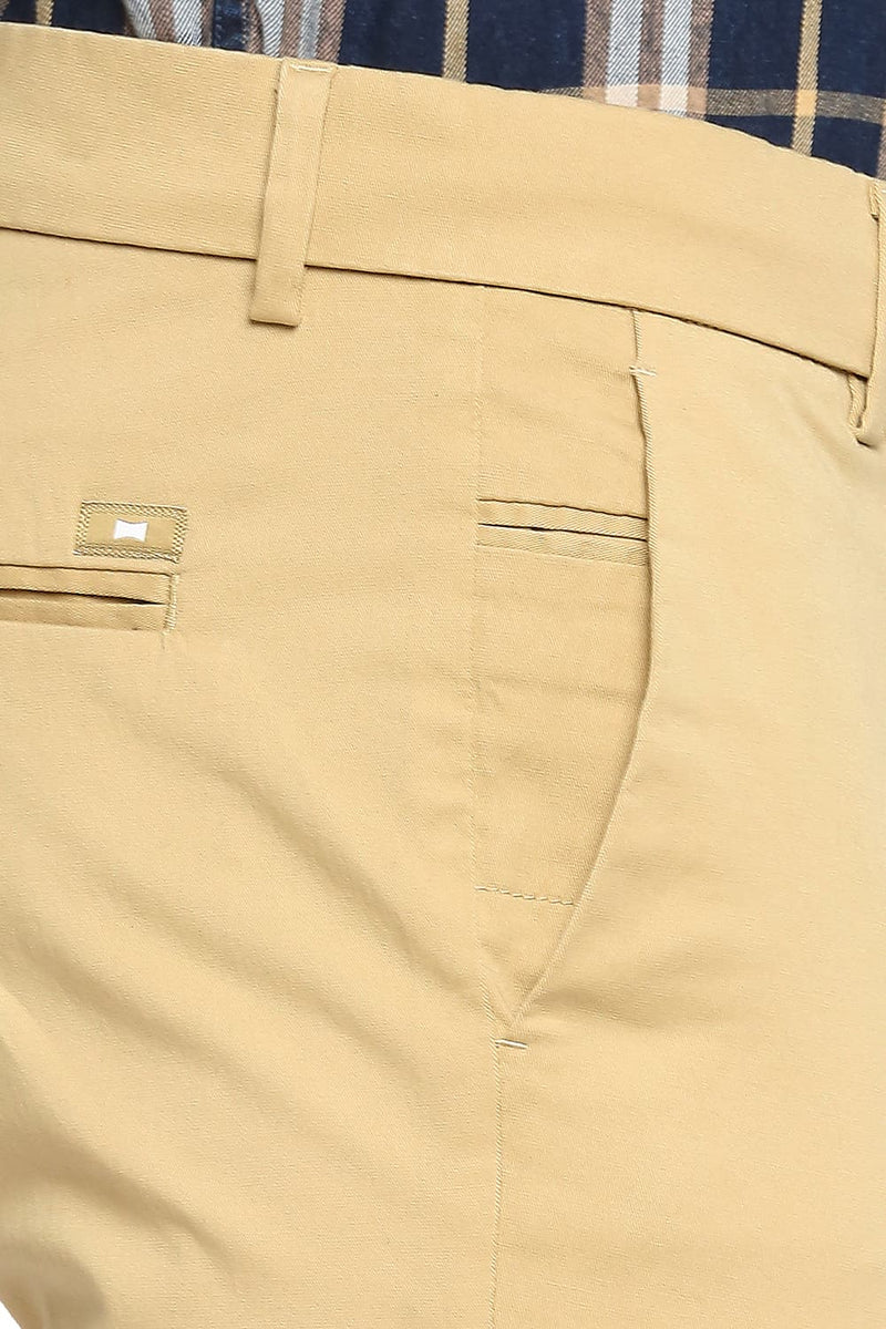 BASICS TAPERED FIT COTTON STRETCH PEACH TWILL TROUSERS