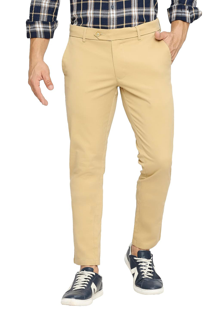 BASICS TAPERED FIT STARFISH KHAKI COTTON STRETCH PEACH TWILL TROUSERS