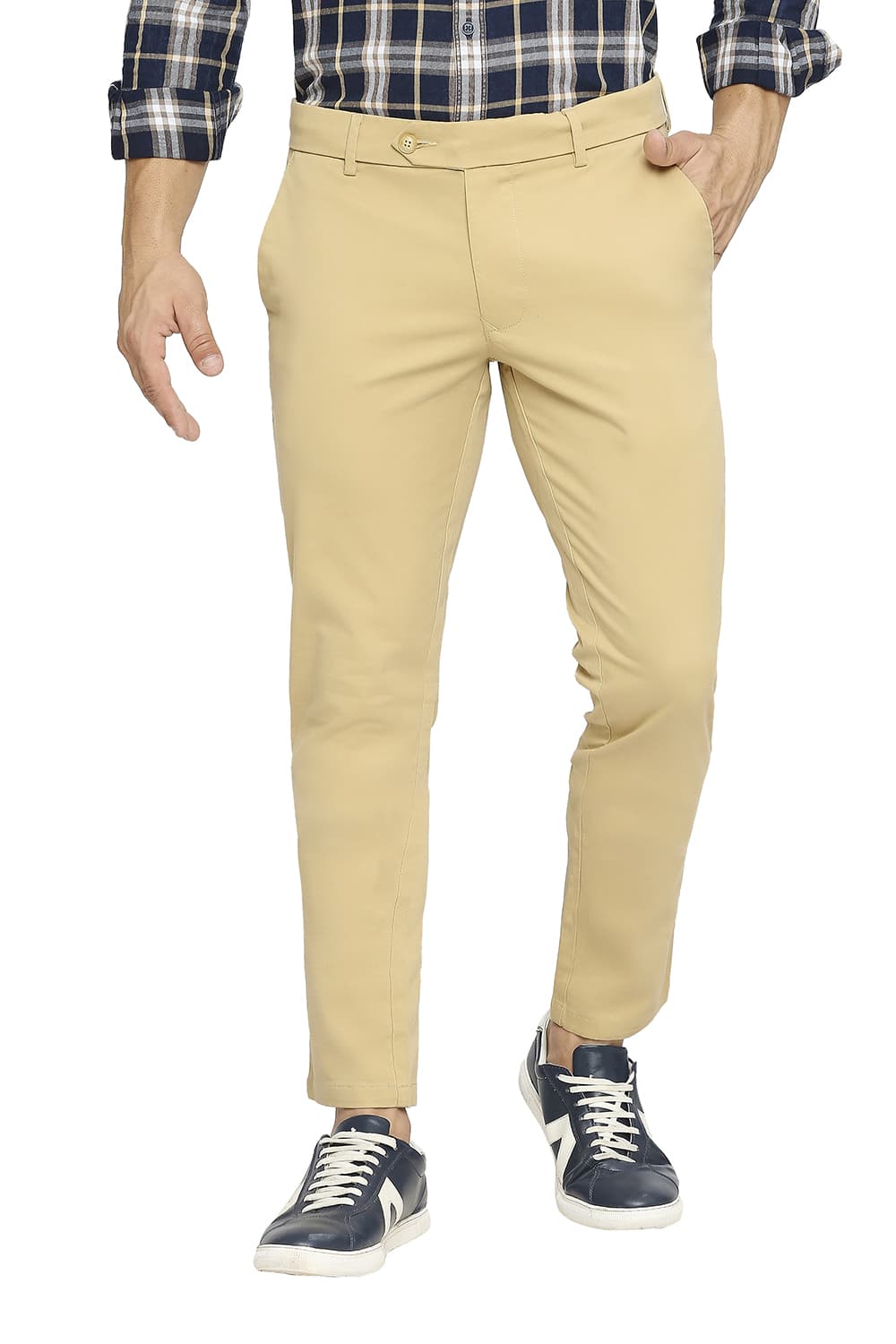 BASICS TAPERED FIT COTTON STRETCH PEACH TWILL TROUSERS