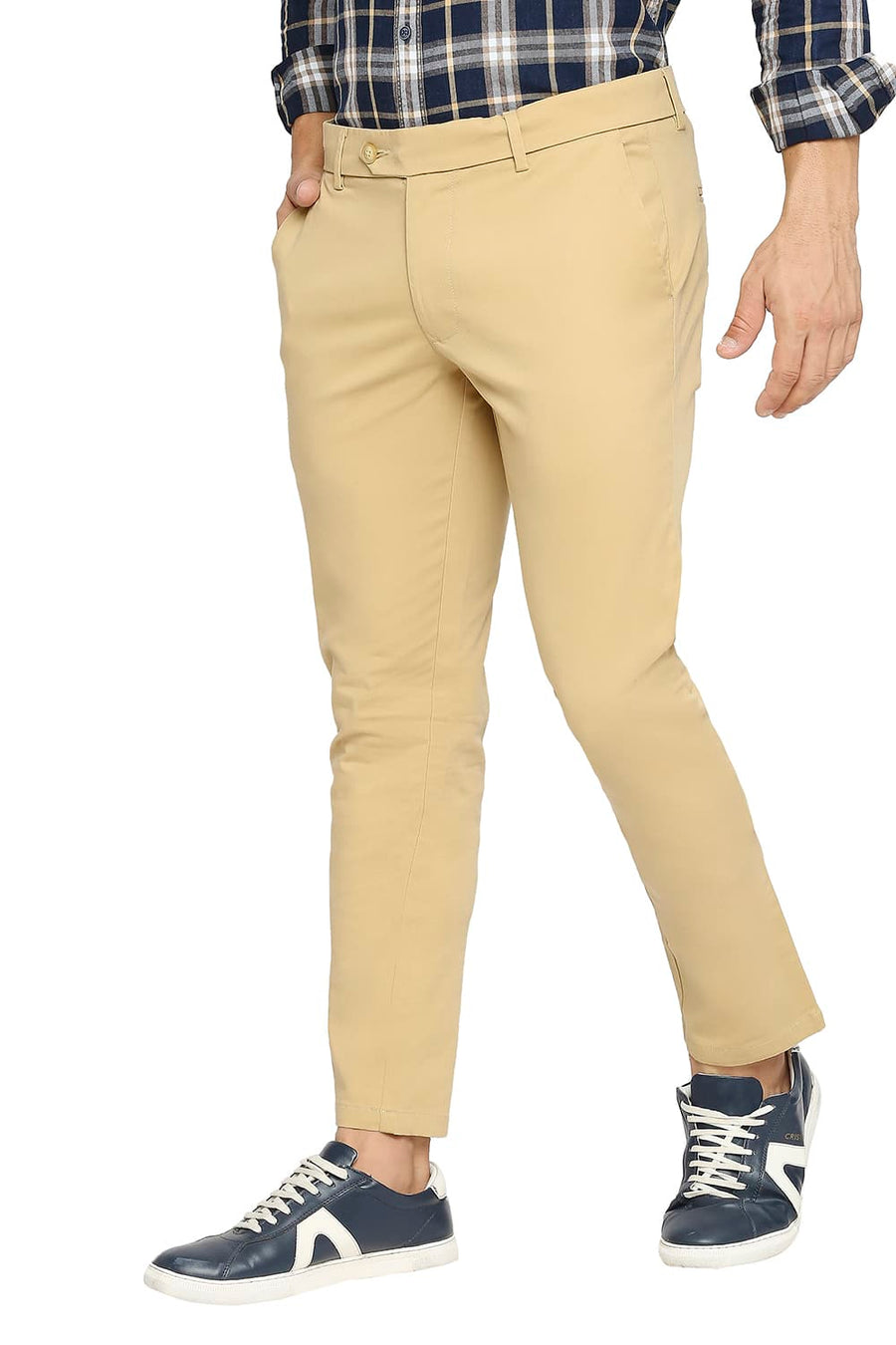 BASICS TAPERED FIT STARFISH KHAKI COTTON STRETCH PEACH TWILL TROUSERS