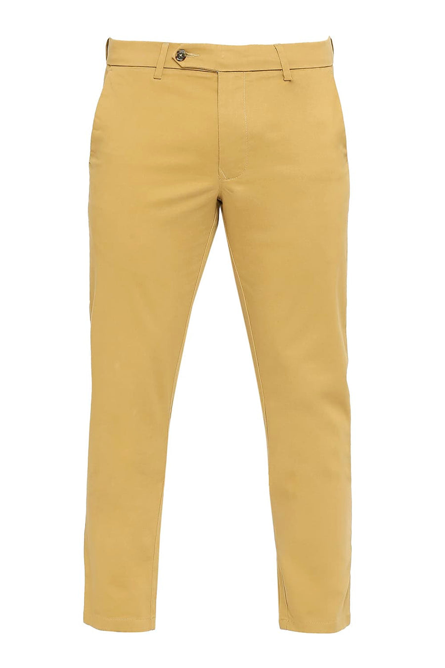 BASICS TAPERED FIT BISTRE TAN COTTON STRETCH PEACH TWILL TROUSERS
