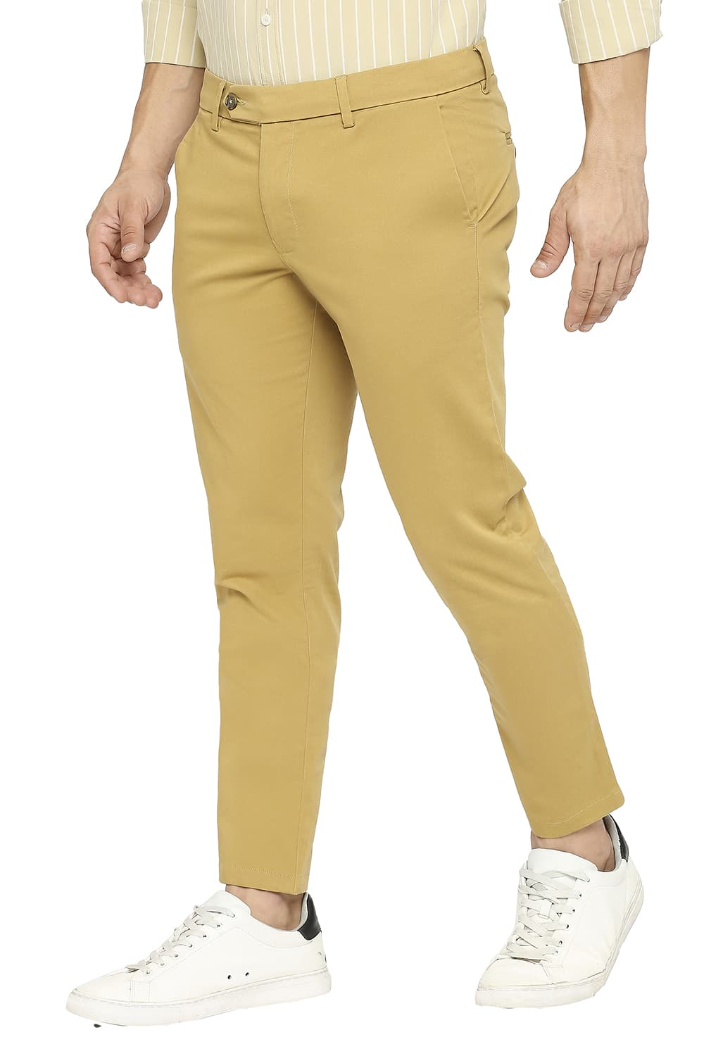 BASICS TAPERED FIT COTTON STRETCH PEACH TWILL TROUSERS