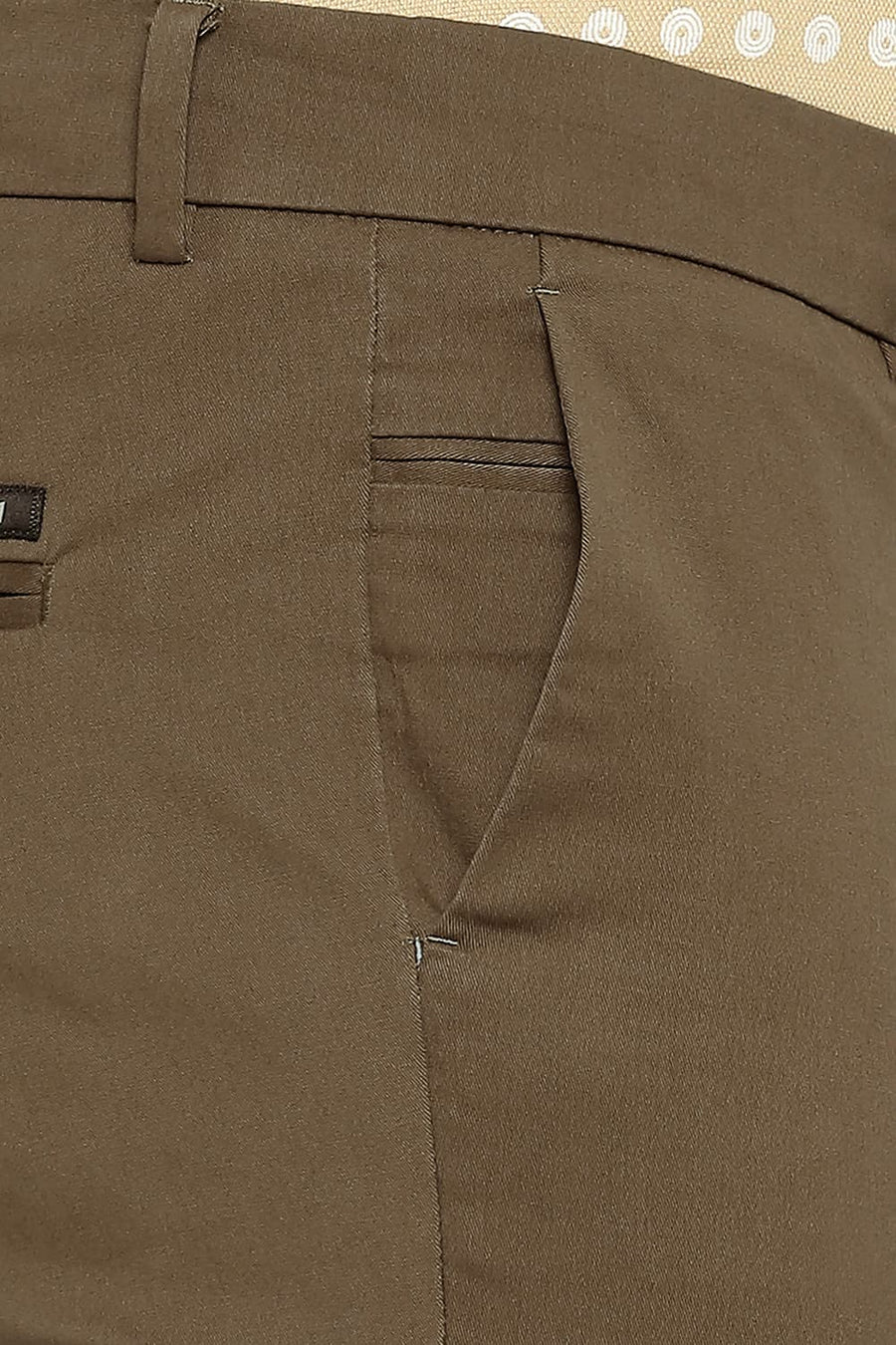 BASICS TAPERED FIT OTTER BROWN COTTON STRETCH PEACH TWILL TROUSERS