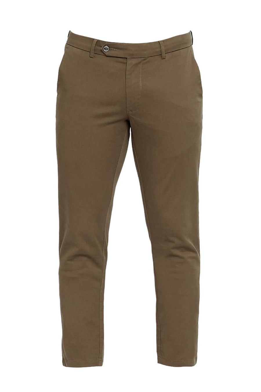 BASICS TAPERED FIT OTTER BROWN COTTON STRETCH PEACH TWILL TROUSERS