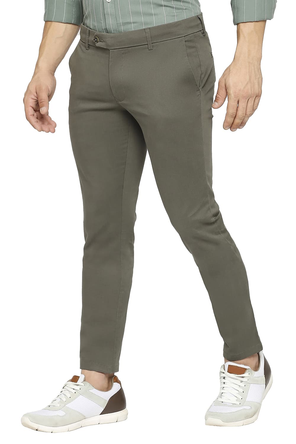 BASICS TAPERED FIT COTTON STRETCH PEACH TWILL TROUSERS