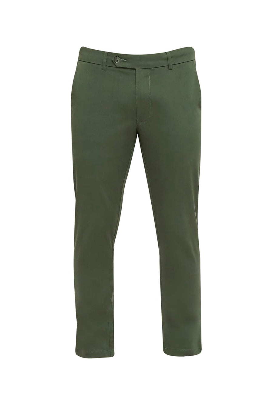 BASICS TAPERED FIT KOMBU GREEN COTTON STRETCH PEACH TWILL TROUSERS