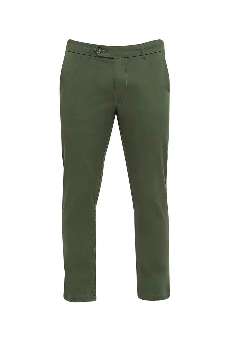 BASICS TAPERED FIT COTTON STRETCH PEACH TWILL TROUSERS