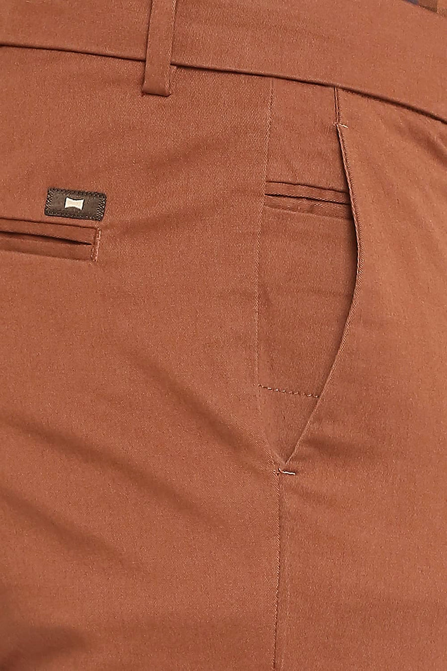 BASICS TAPERED FIT AZTEC BRICK COTTON STRETCH PEACH TWILL TROUSERS