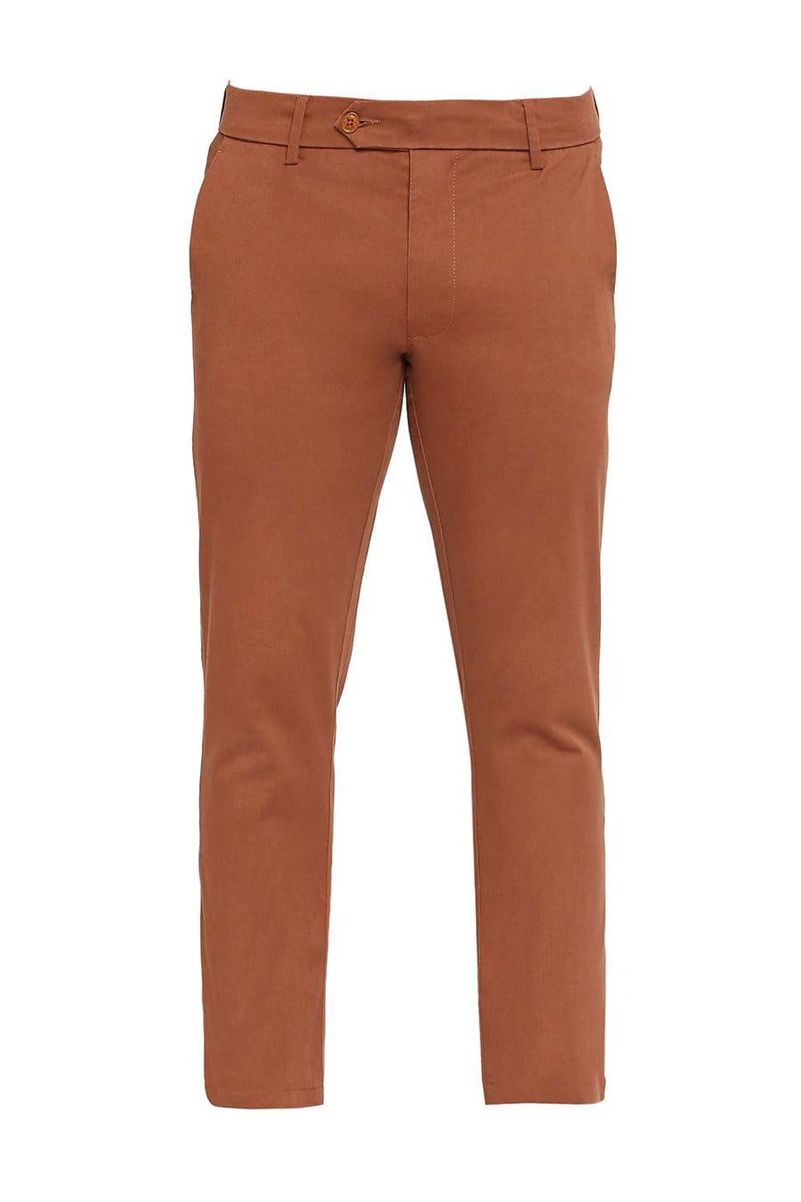 BASICS TAPERED FIT AZTEC BRICK COTTON STRETCH PEACH TWILL TROUSERS