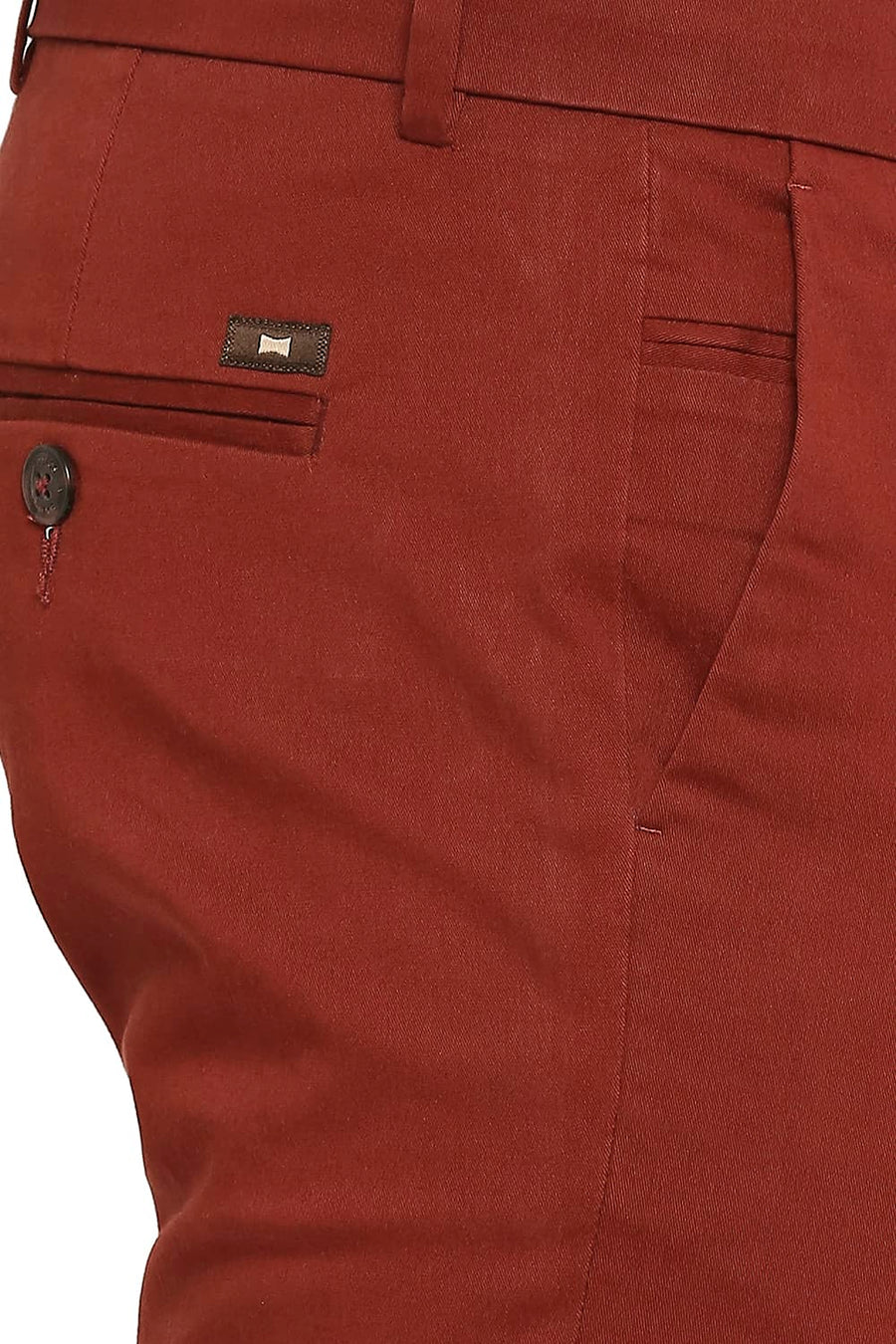 BASICS TAPERED FIT ANDORRA RED COTTON STRETCH PEACH TWILL TROUSERS