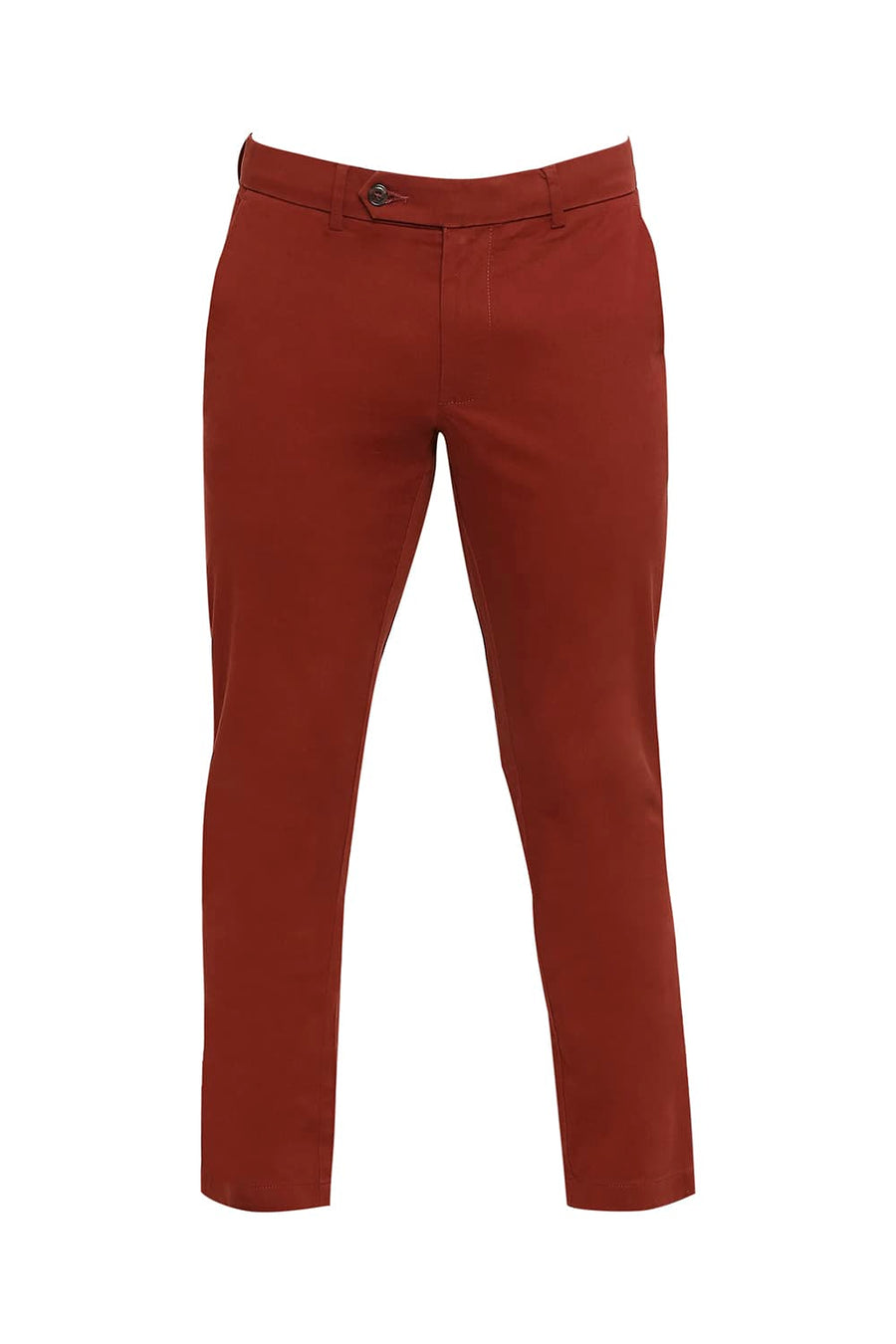 BASICS TAPERED FIT ANDORRA RED COTTON STRETCH PEACH TWILL TROUSERS