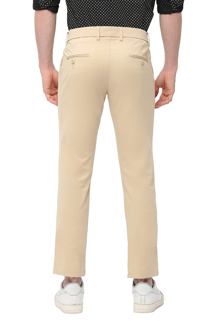 BASICS TAPERED FIT NOUGAT BEIGE COTTON STRETCH PEACH TWILL TROUSERS