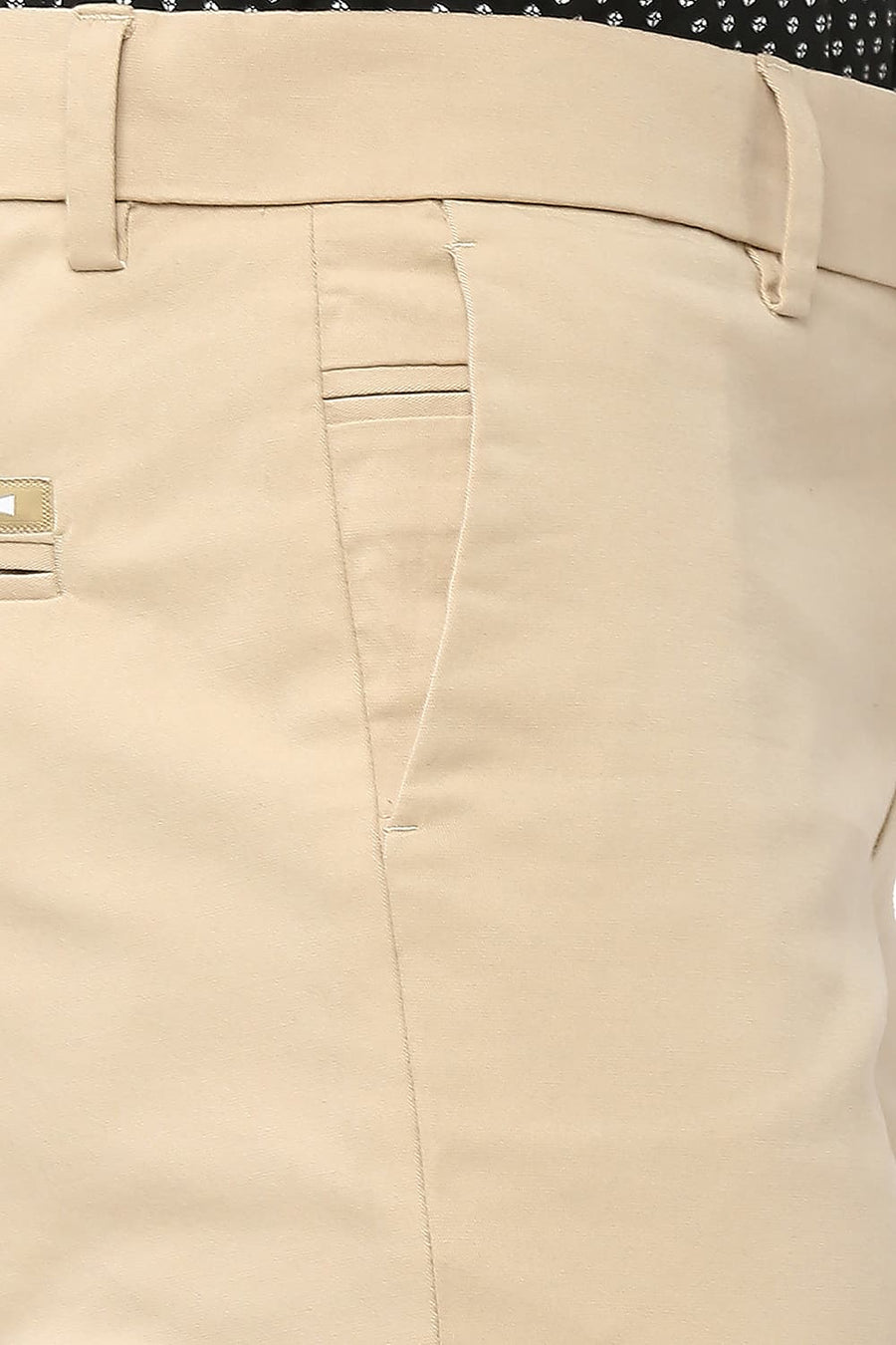 BASICS TAPERED FIT NOUGAT BEIGE COTTON STRETCH PEACH TWILL TROUSERS