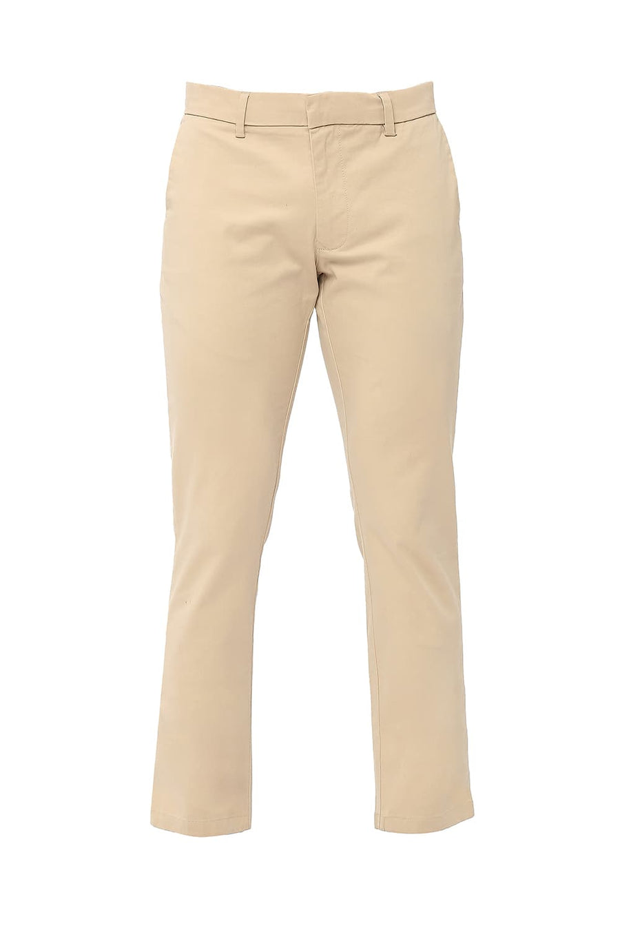 BASICS TAPERED FIT NOUGAT BEIGE COTTON STRETCH PEACH TWILL TROUSERS