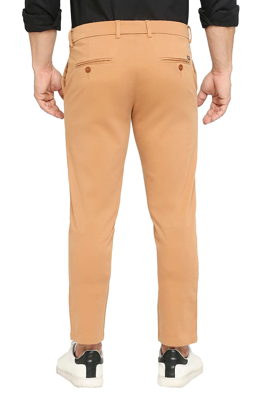 BASICS TAPERED FIT BUTTERUM PEACH COTTON STRETCH PEACH TWILL TROUSERS