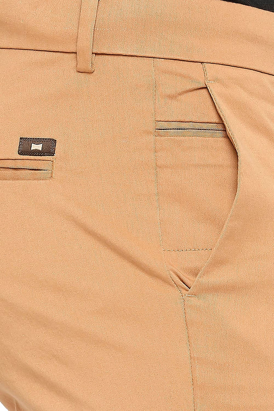 BASICS TAPERED FIT BUTTERUM PEACH COTTON STRETCH PEACH TWILL TROUSERS