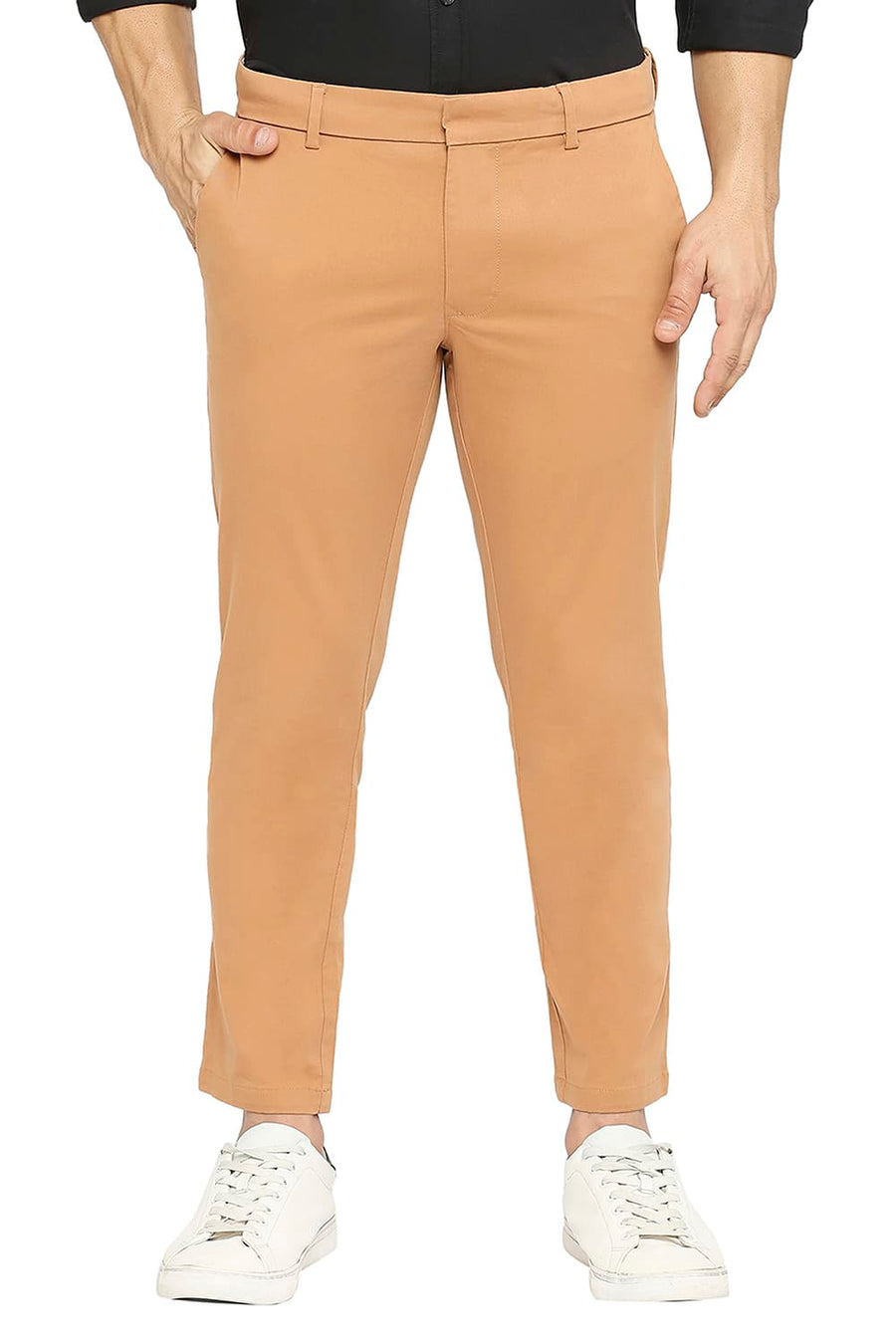 BASICS TAPERED FIT BUTTERUM PEACH COTTON STRETCH PEACH TWILL TROUSERS