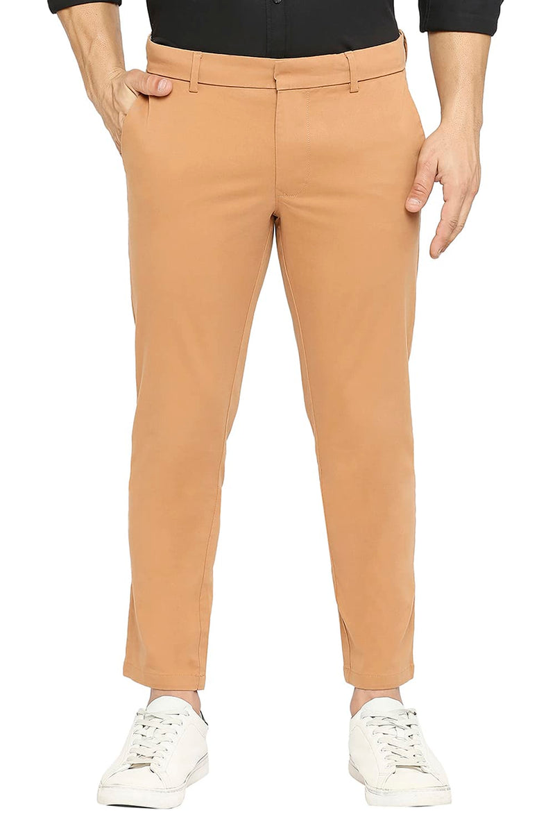 BASICS TAPERED FIT COTTON STRETCH PEACH TWILL TROUSERS