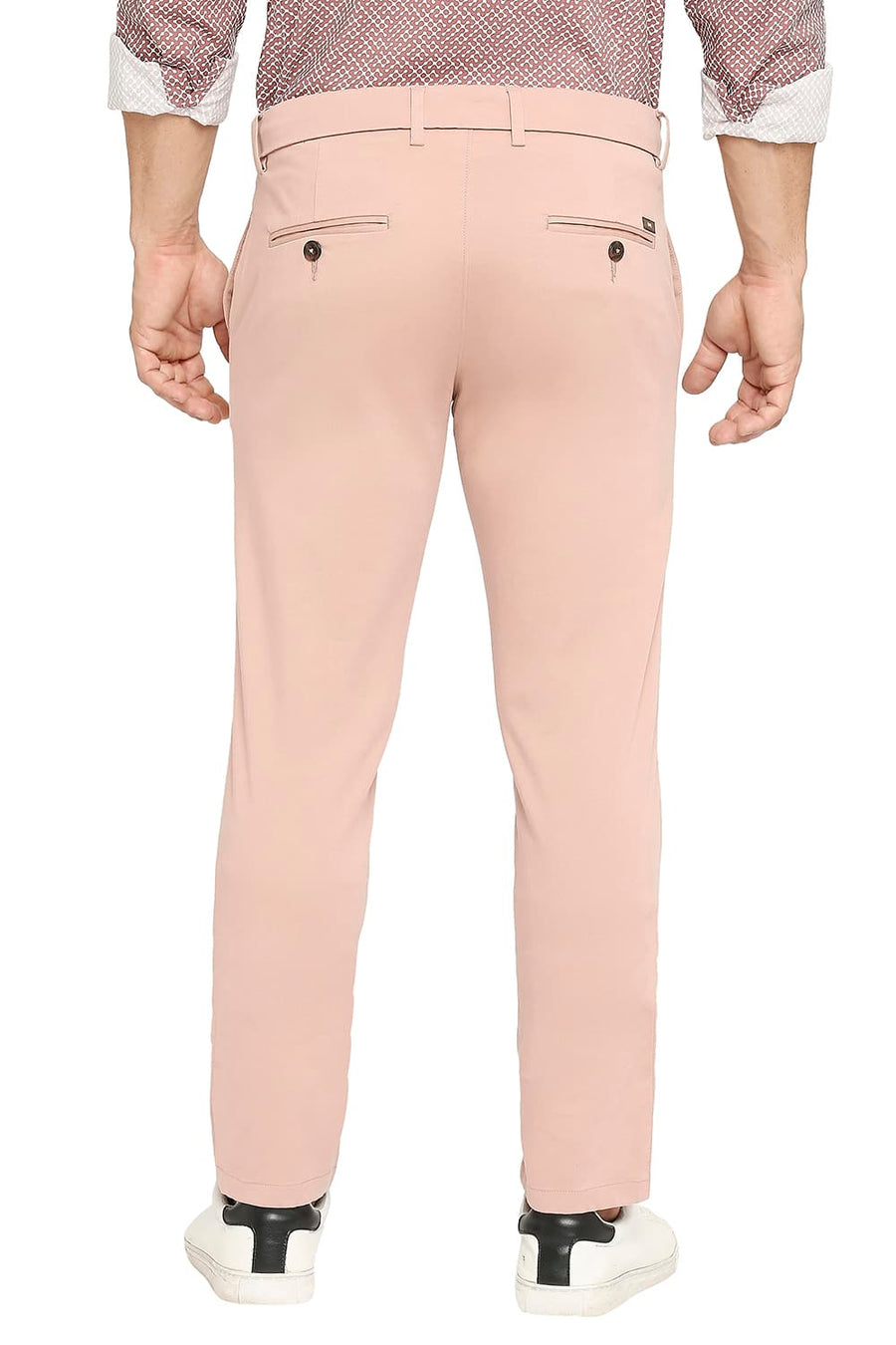 BASICS TAPERED FIT TUSCANY PINK COTTON STRETCH PEACH TWILL TROUSERS