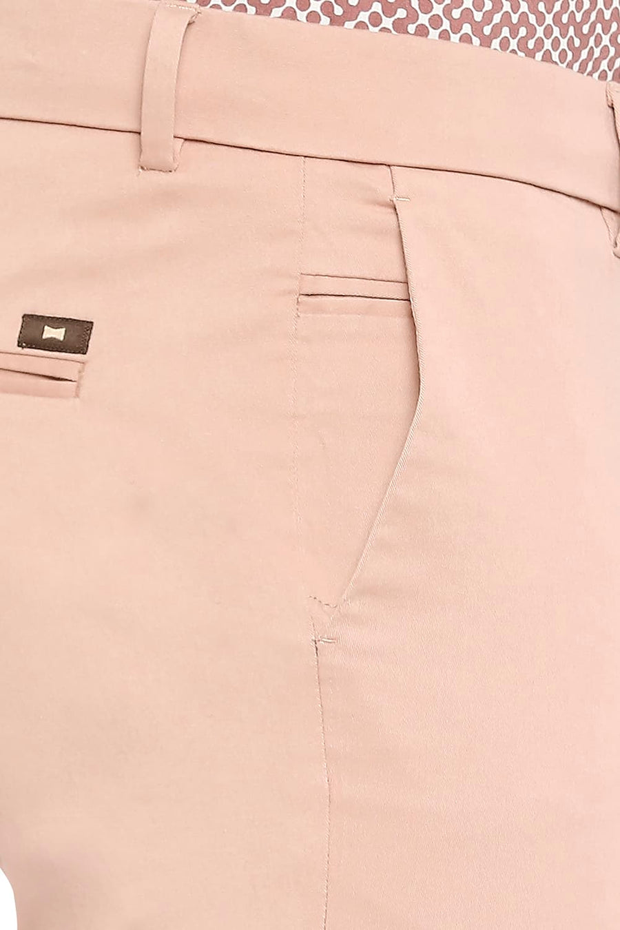 BASICS TAPERED FIT TUSCANY PINK COTTON STRETCH PEACH TWILL TROUSERS