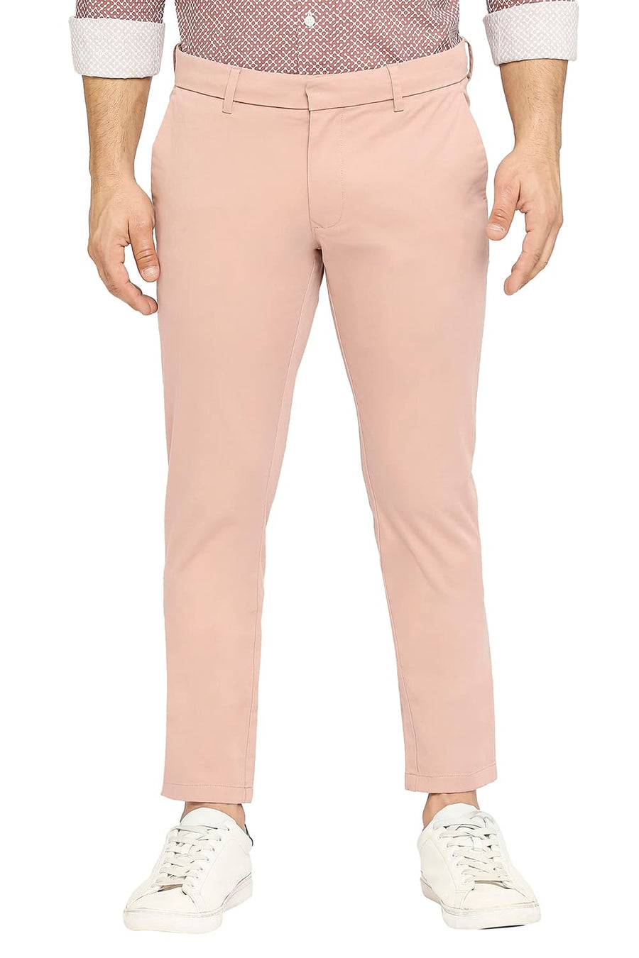 BASICS TAPERED FIT TUSCANY PINK COTTON STRETCH PEACH TWILL TROUSERS