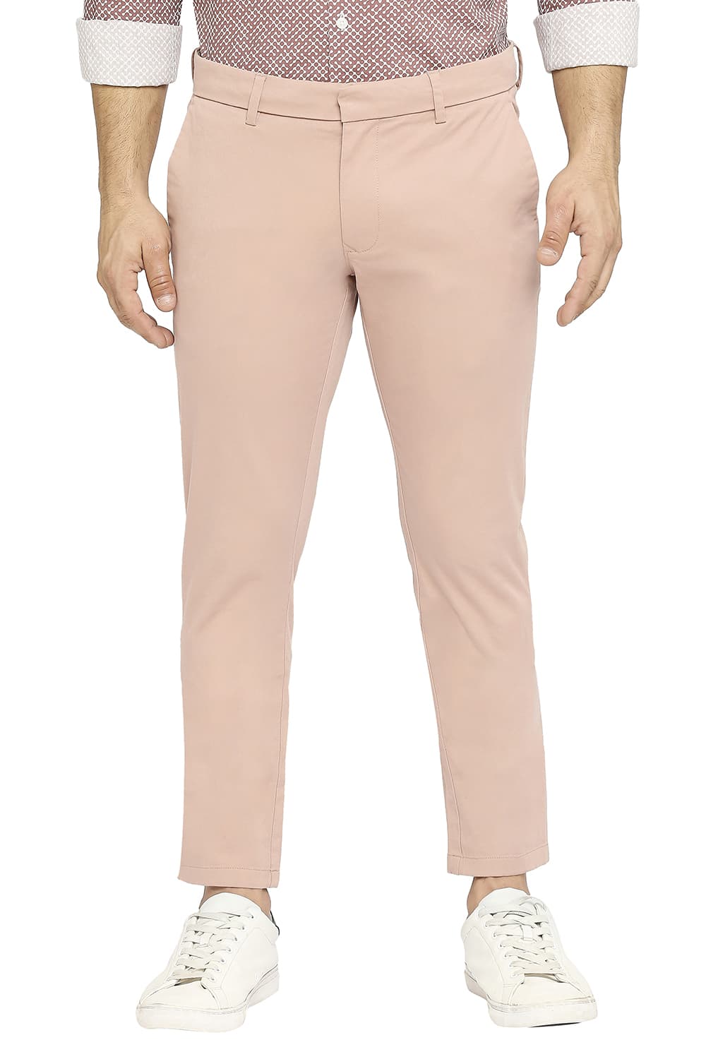 BASICS TAPERED FIT COTTON STRETCH PEACH TWILL TROUSERS