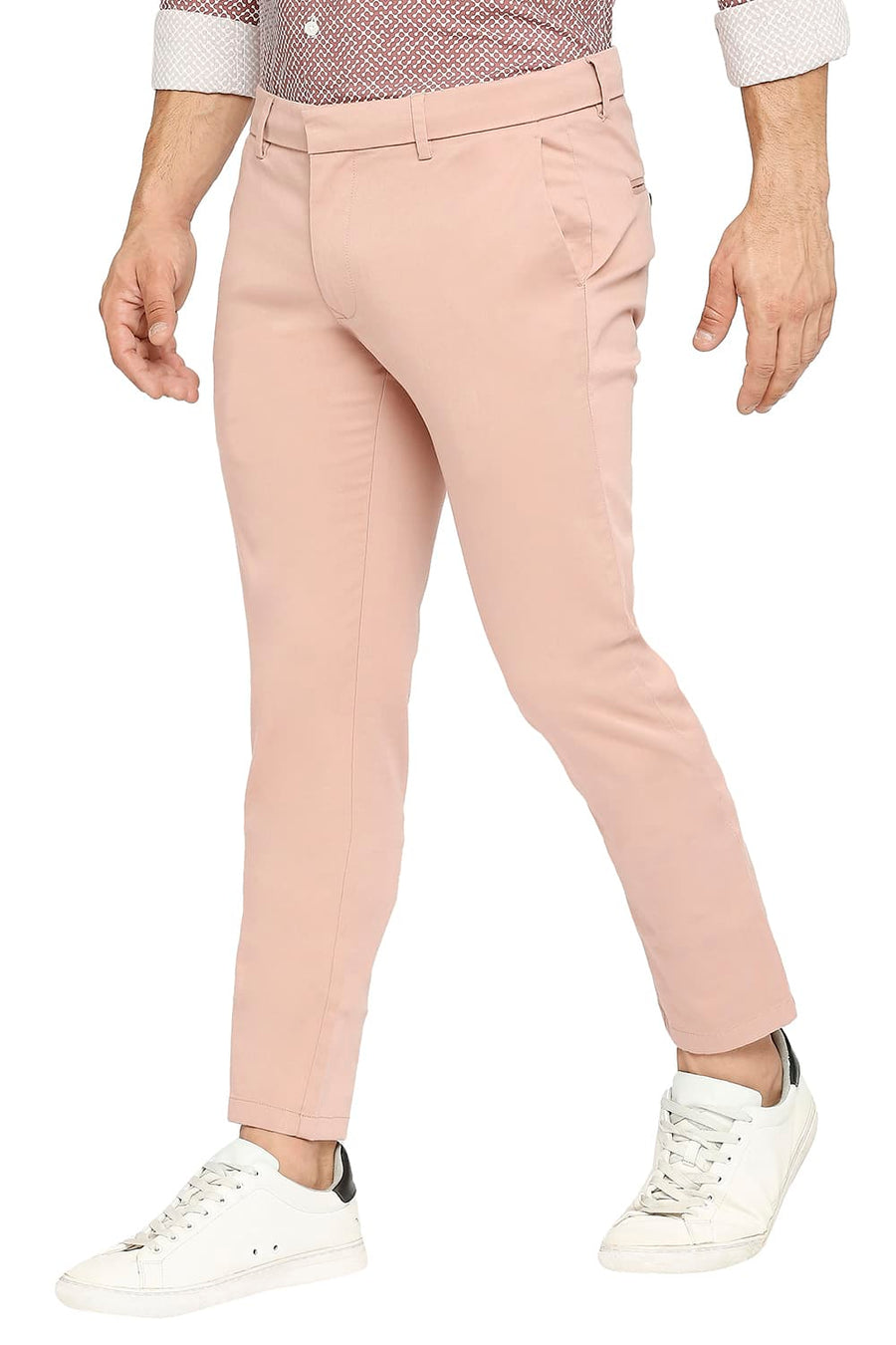 BASICS TAPERED FIT TUSCANY PINK COTTON STRETCH PEACH TWILL TROUSERS