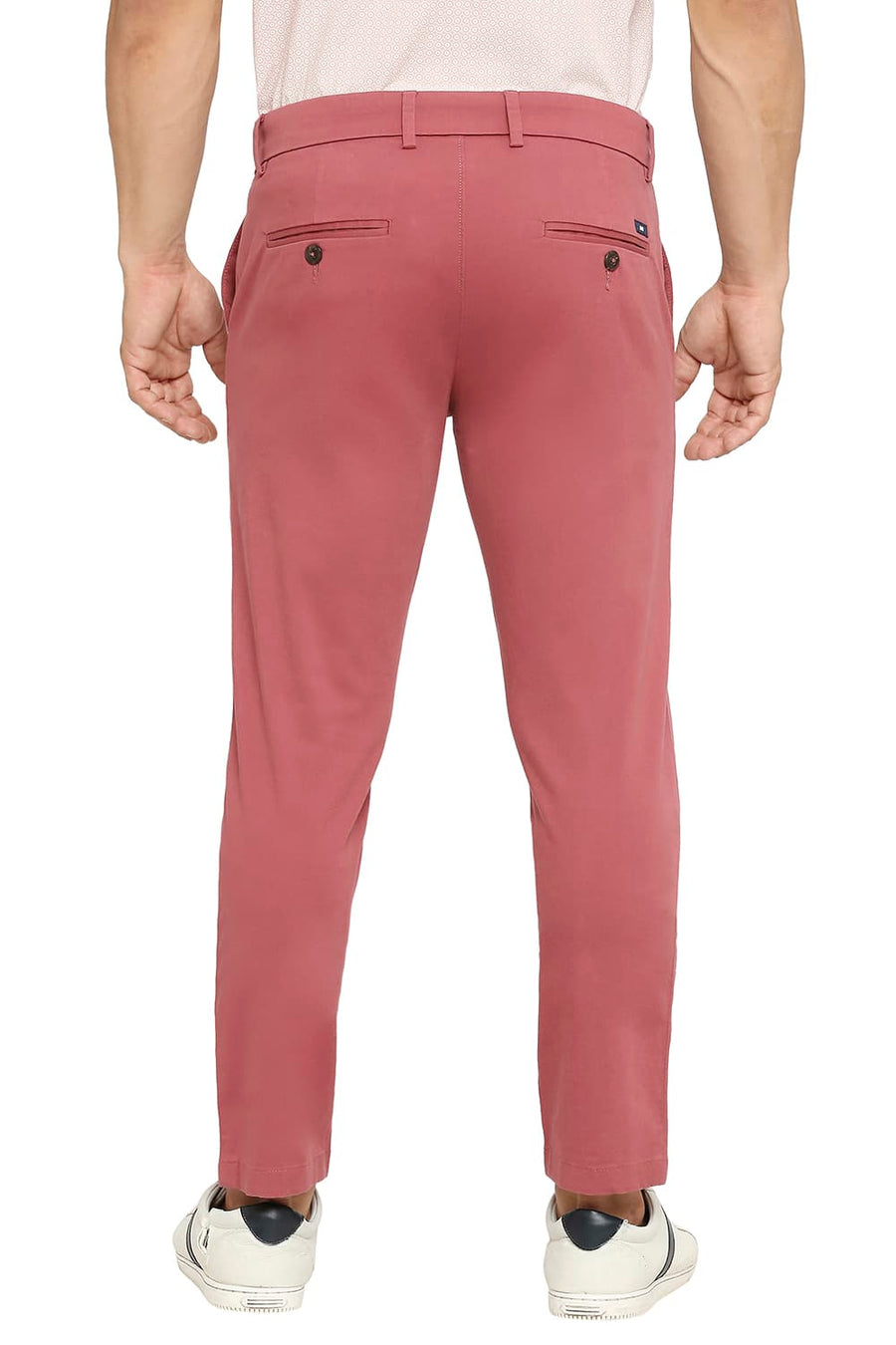 BASICS TAPERED FIT MAUVEWOOD WINE COTTON STRETCH PEACH TWILL TROUSERS
