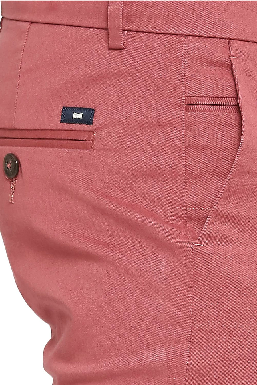 BASICS TAPERED FIT MAUVEWOOD WINE COTTON STRETCH PEACH TWILL TROUSERS