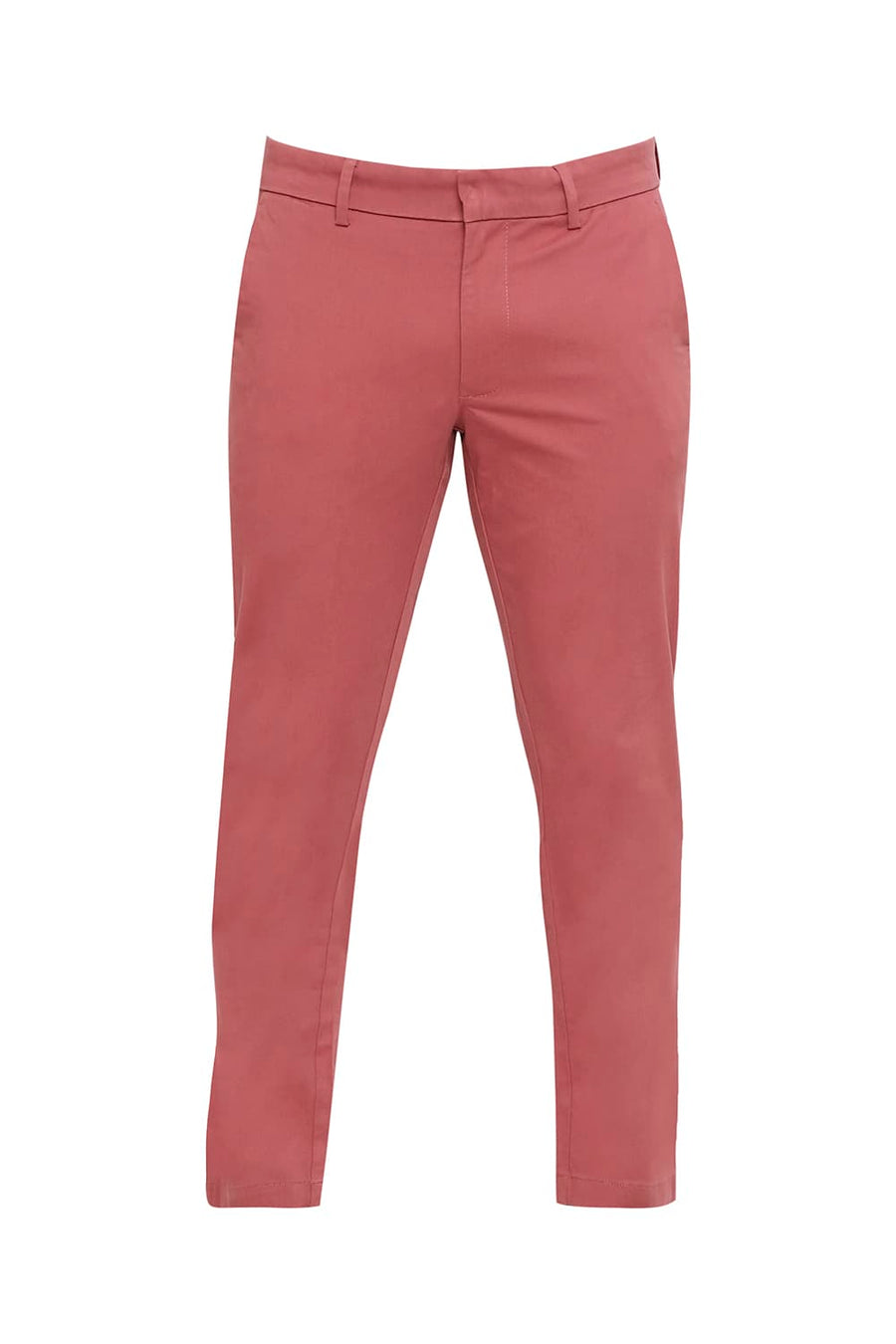 BASICS TAPERED FIT MAUVEWOOD WINE COTTON STRETCH PEACH TWILL TROUSERS
