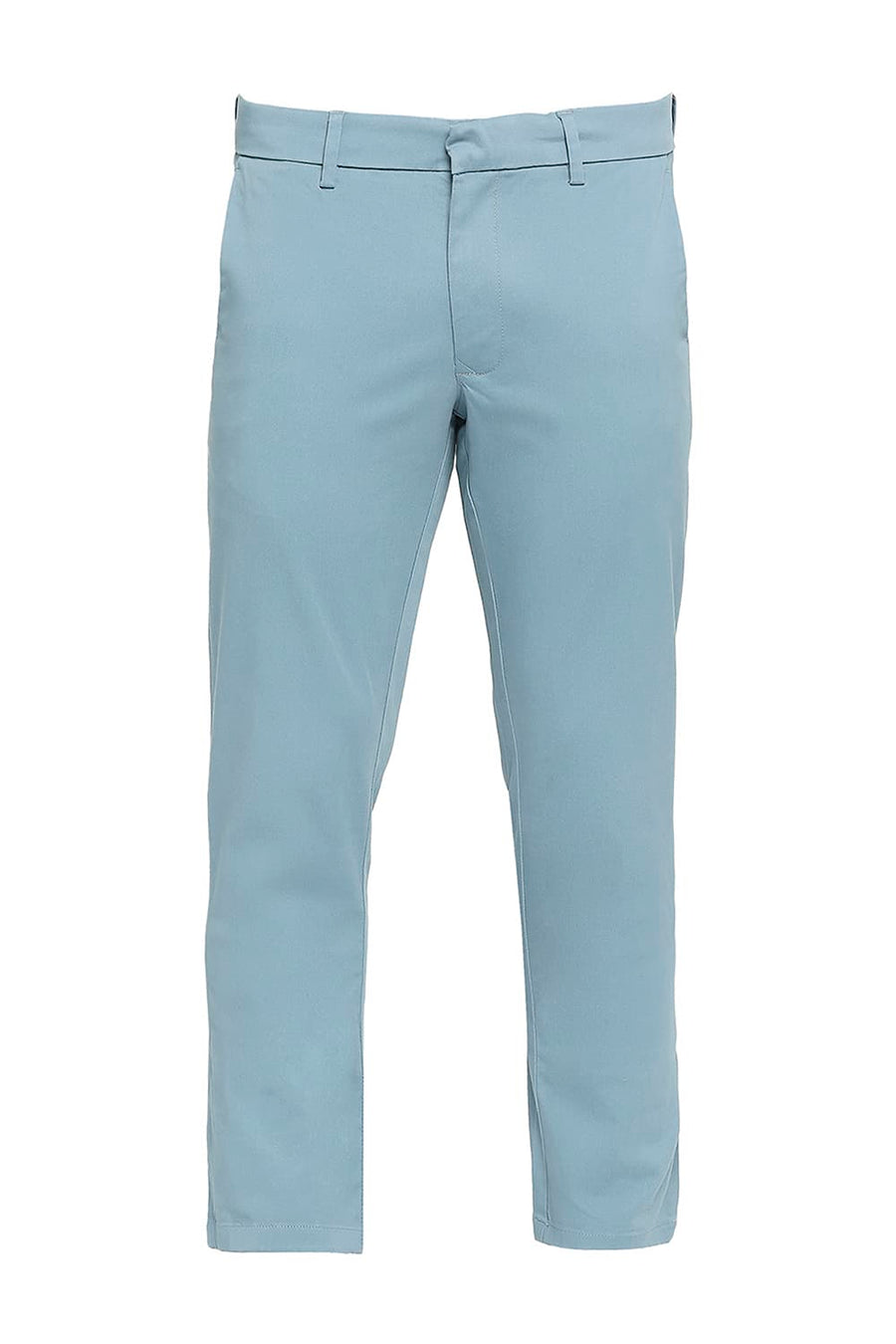 BASICS TAPERED FIT STORM BLUE COTTON STRETCH PEACH TWILL TROUSERS
