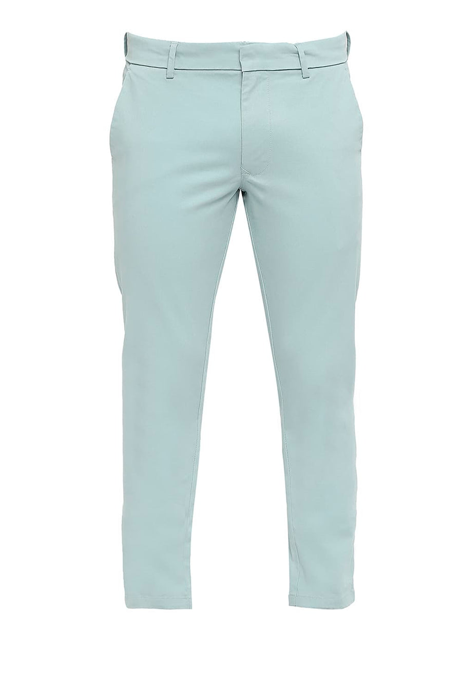 BASICS TAPERED FIT TRELLIS GREEN COTTON STRETCH PEACH TWILL TROUSERS