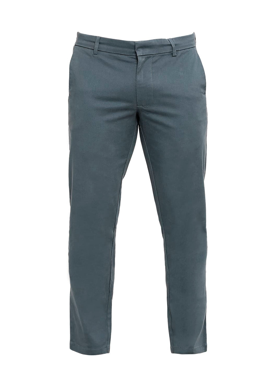 BASICS TAPERED FIT TROOPER TEAL COTTON STRETCH PEACH TWILL TROUSERS