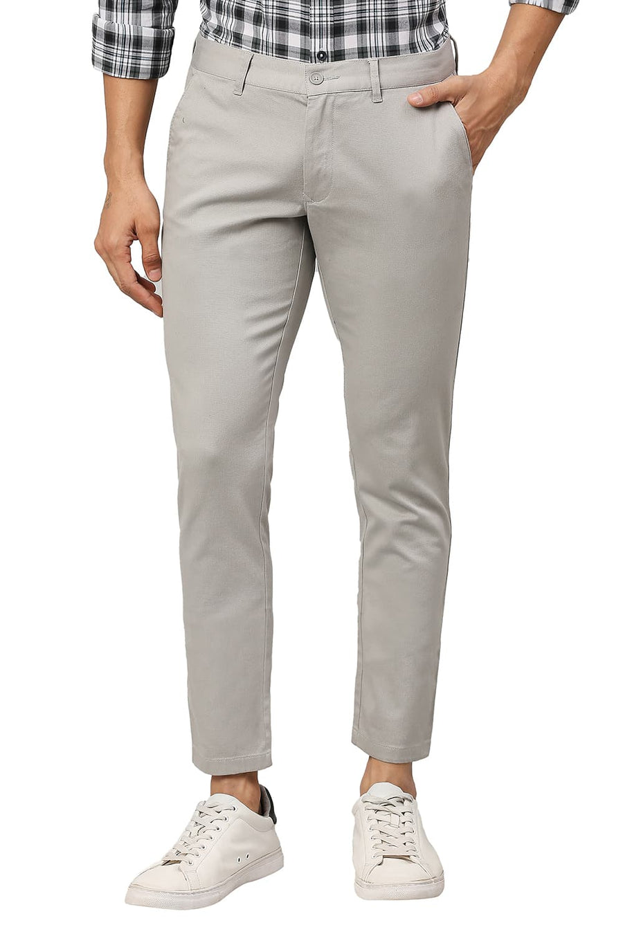 BASICS TAPERED FIT AGATE STONE COTTON STRETCH DOBBY TROUSERS
