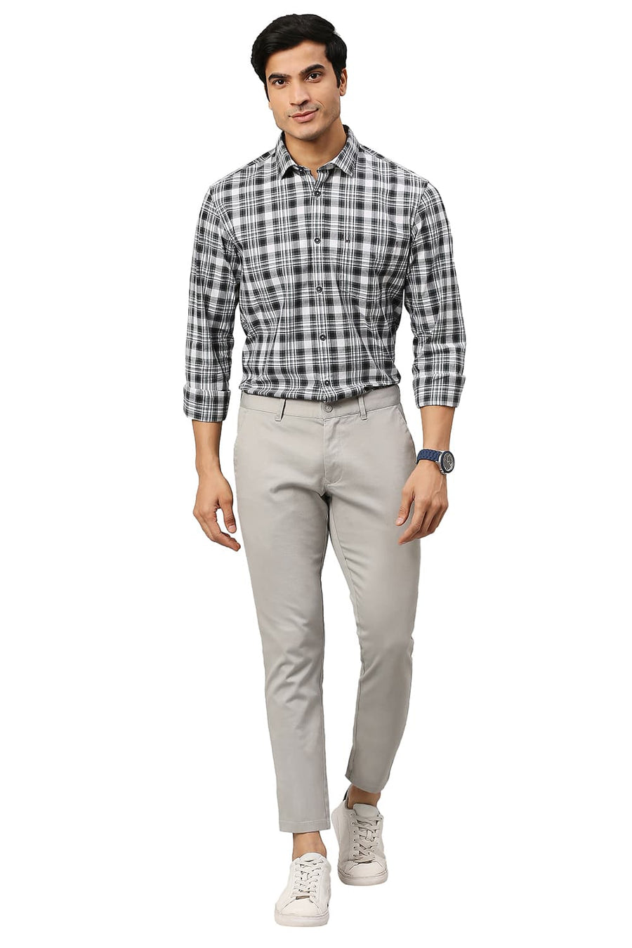 BASICS TAPERED FIT AGATE STONE COTTON STRETCH DOBBY TROUSERS